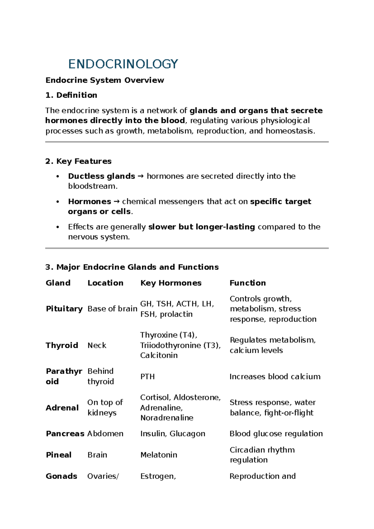 ENDOCRINOLOGY Endocrine System Overview: Key Concepts and Functions ...