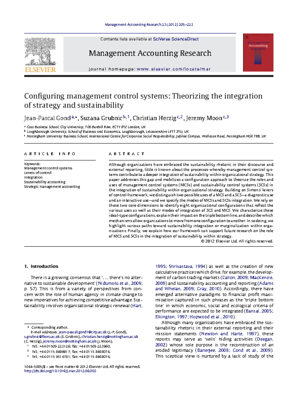 MGT 101: Integrating Management Control Systems with Sustainability ...
