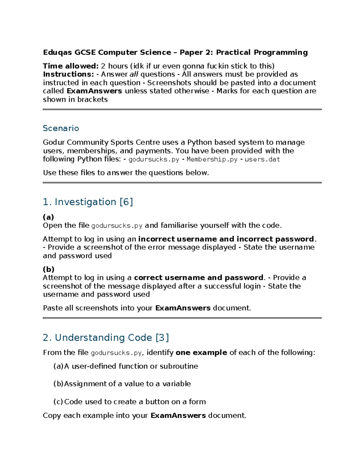 Eduqas GCSE Computer Science Paper 2: Practice Exam Guide - Studocu