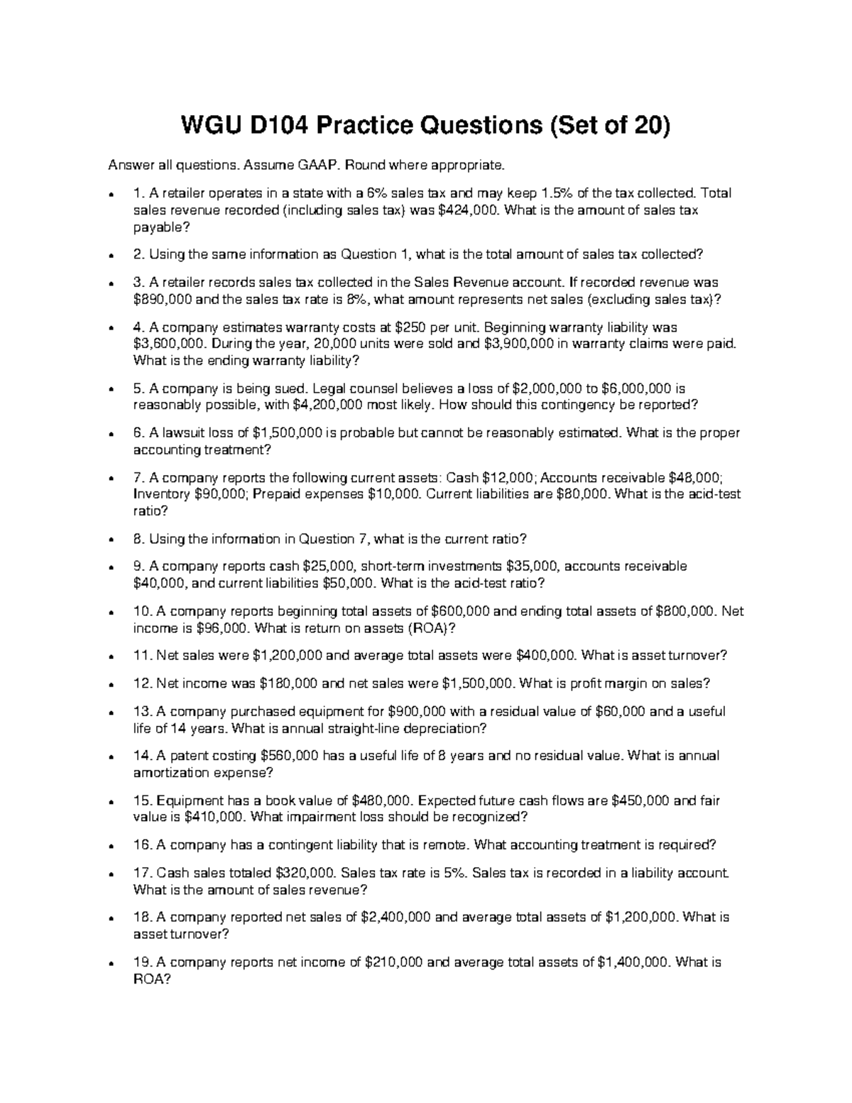 WGU D104 Final Exam Practice Questions (Set of 20) - Studocu