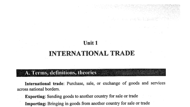 Unit 1 - International Trade Concepts and Theories (Course Code: INT ...