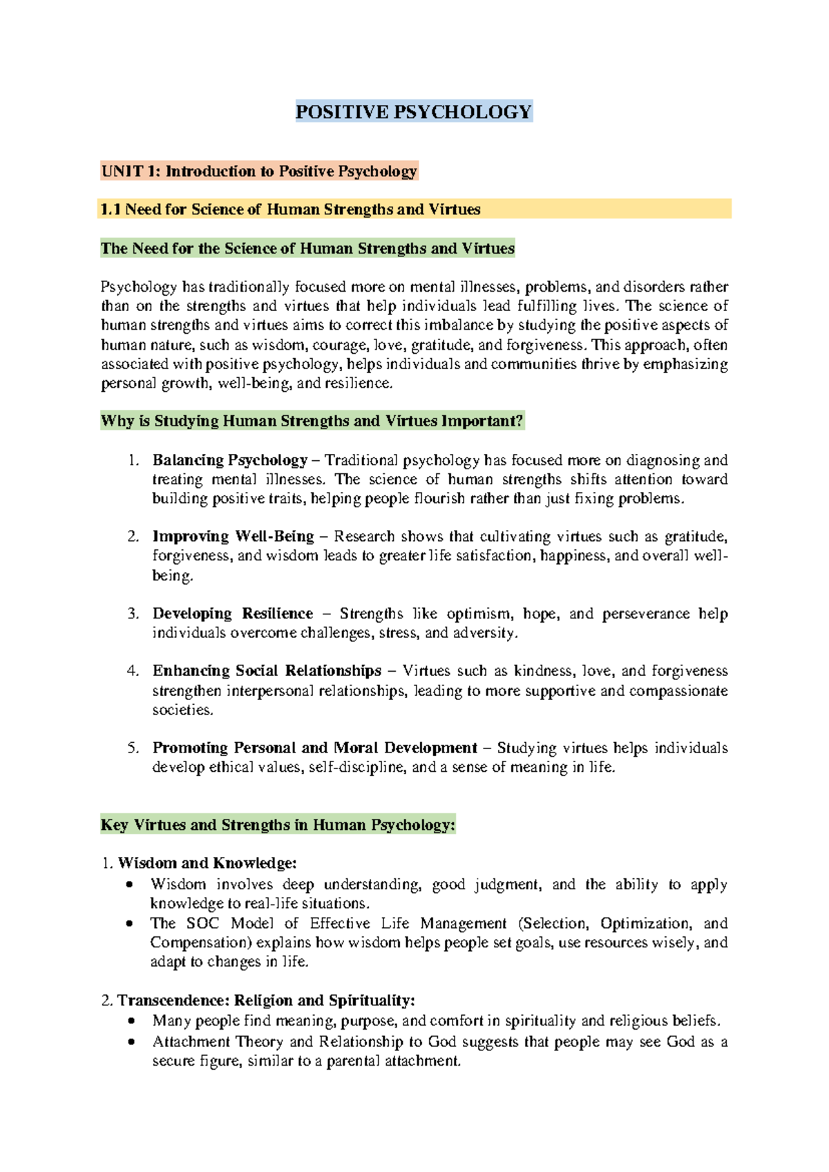Positive Psychology Notes: Understanding Human Strengths and Virtues ...