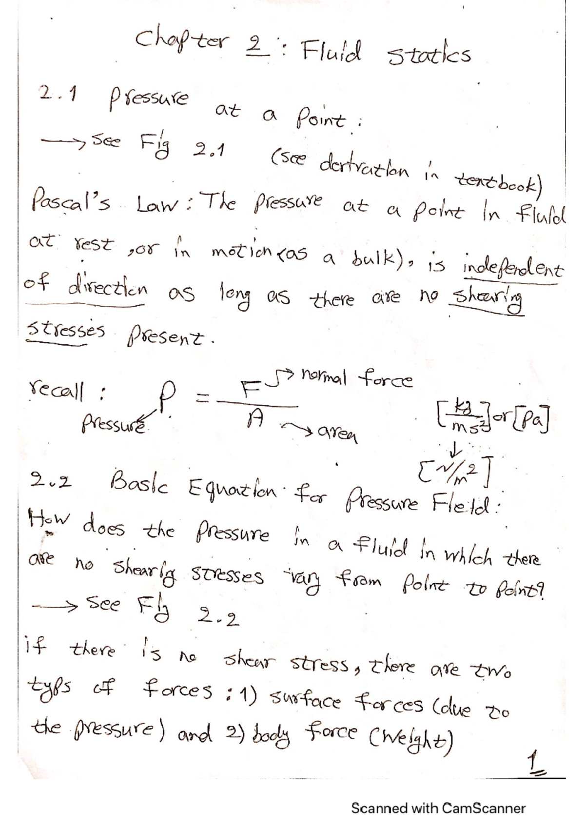 ASE 244 Chapter 2 - fluid mechanics - 2019 - Fluid Mechanics - Studocu