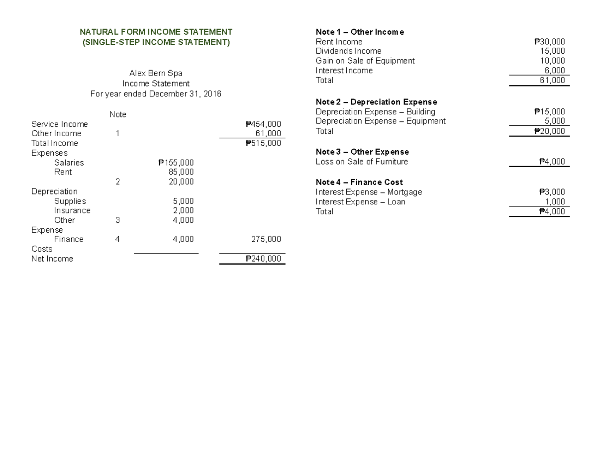 Income Statement & Balance Sheet Notes (2016) - Studocu