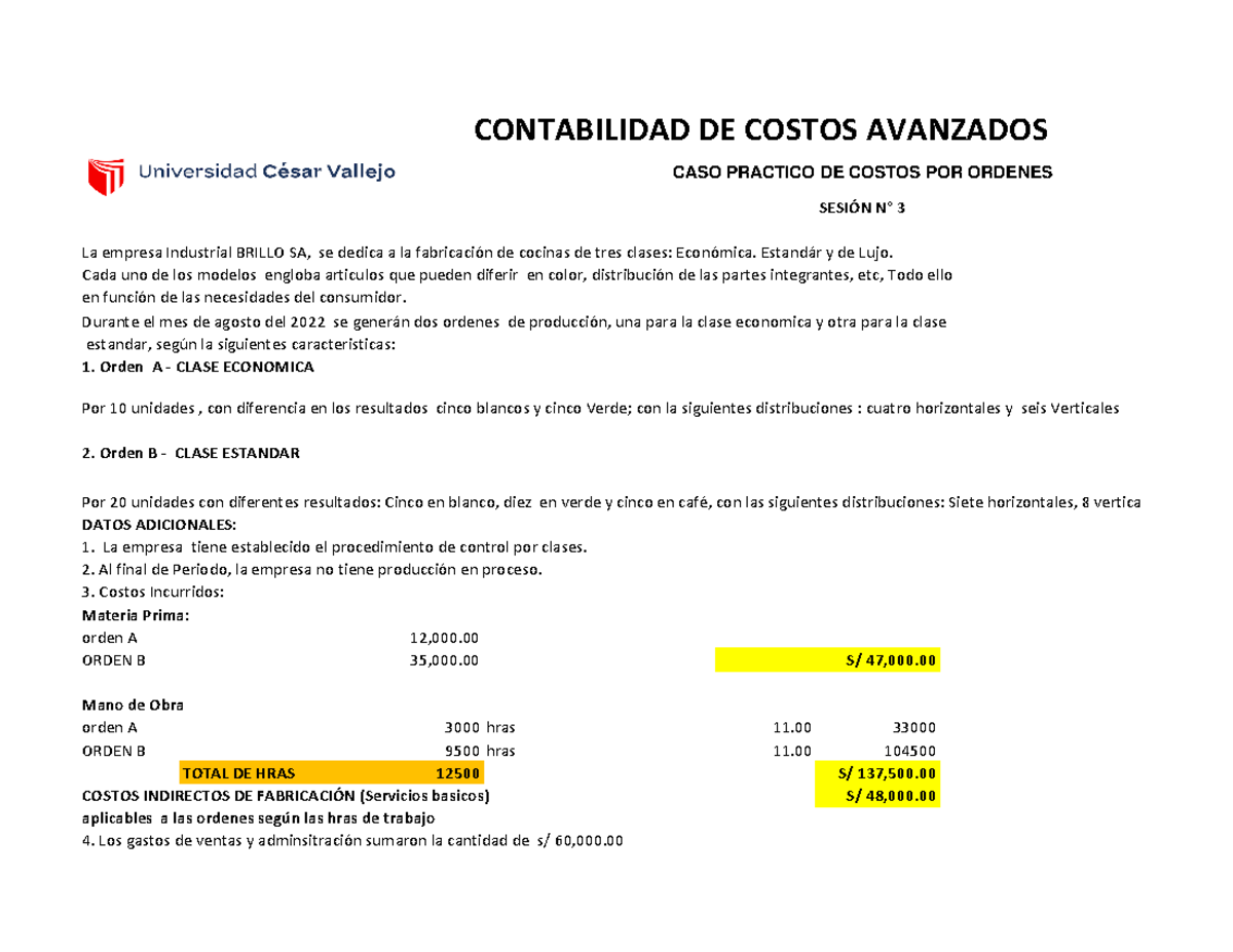 647428477 Caso Práctico de Costos por Órdenes en Clase A y B - Document Preview