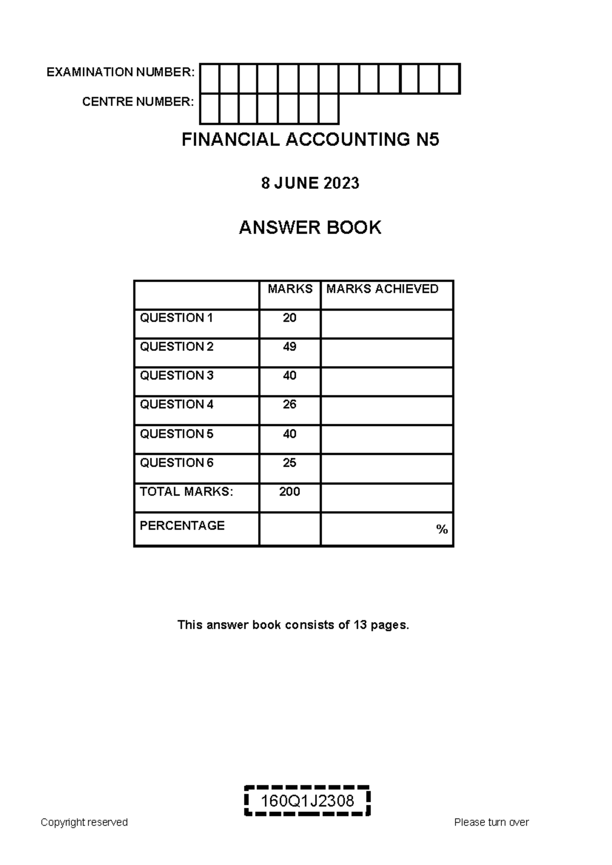 Financial Accounting N5 Exam Answer Book - June 2023 - Studocu