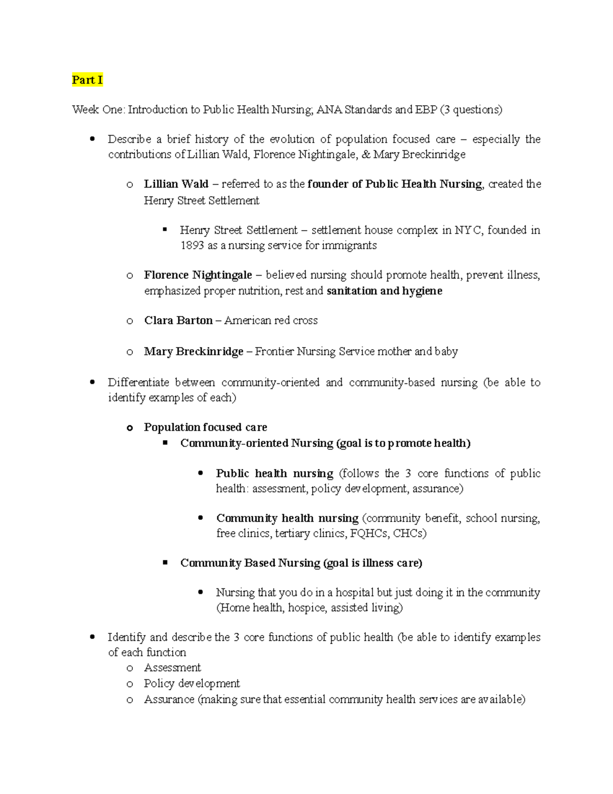 Final Exam Study Guide: Public Health Nursing & EBP (ANA Standards ...