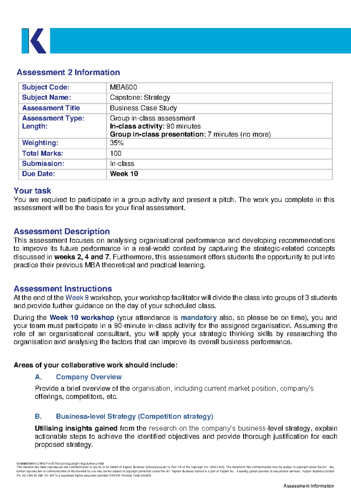 MBA600 Capstone: Business Case Study Group Presentation Guidelines ...
