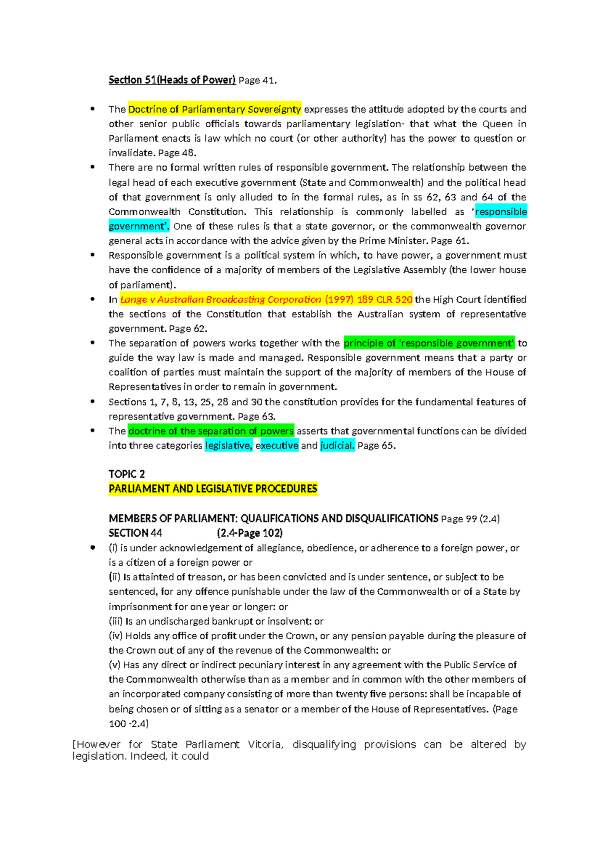 Section 51 - Notes prepared - Section 51(Heads of Power) Page 41. The ...