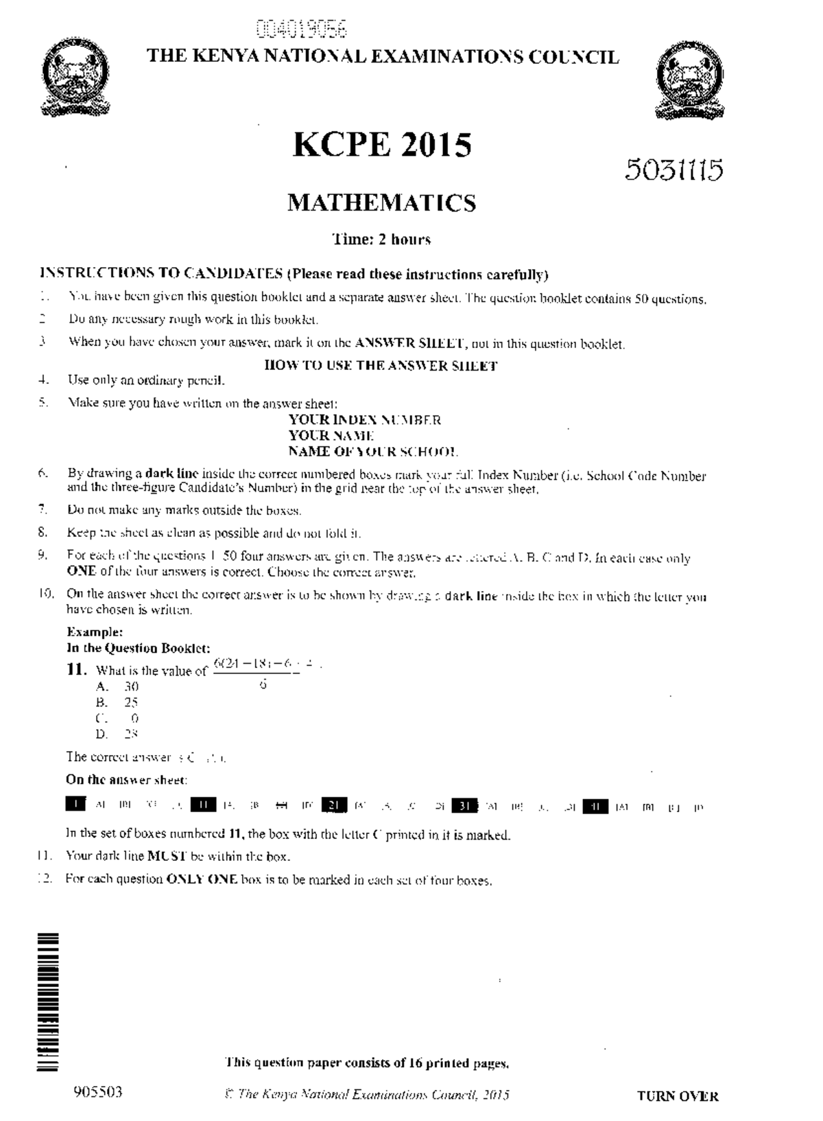 KCPE-2015-Mathematics - Mechanical engineering technology - Studocu