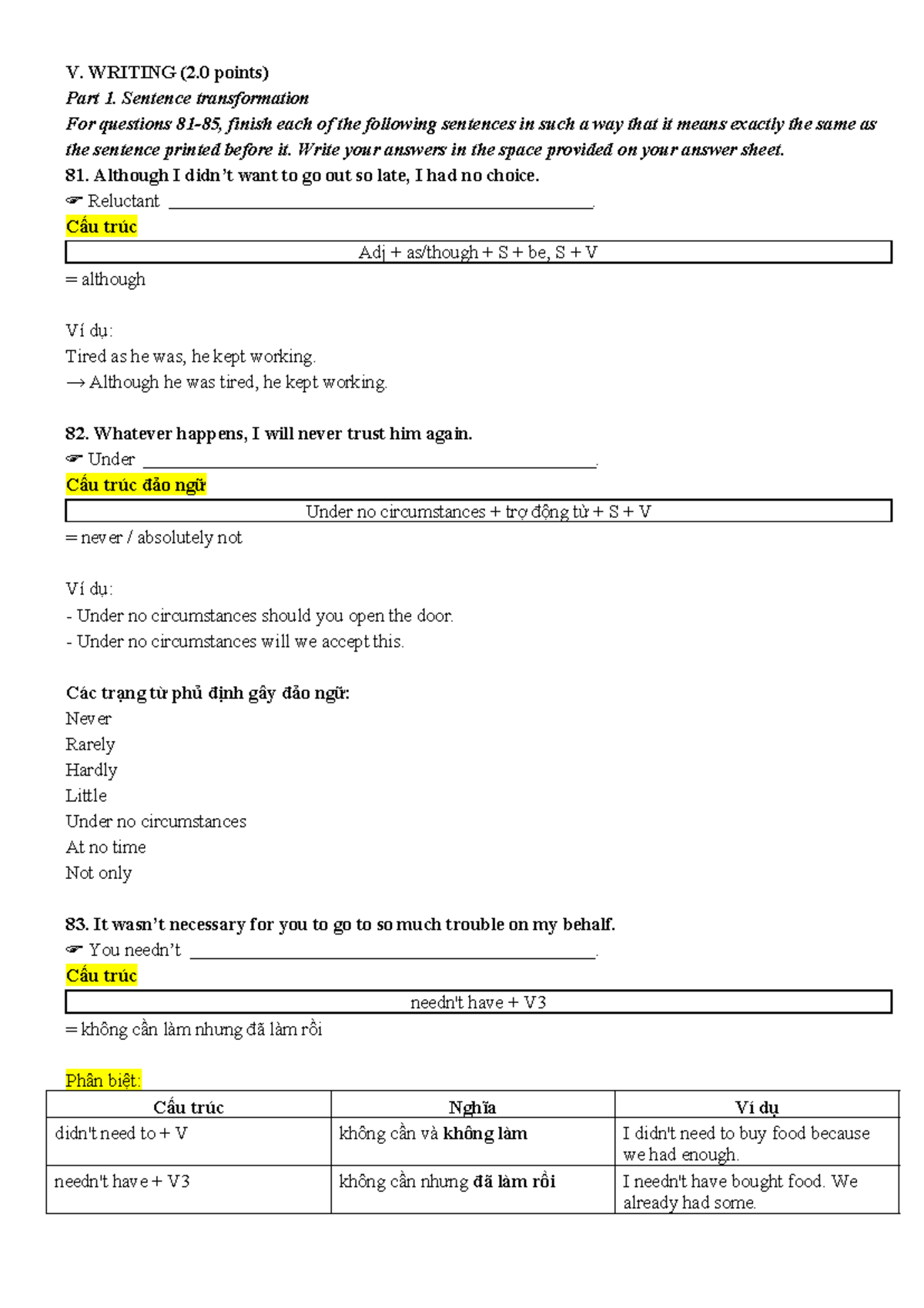 Sentence Transformation Practice - Ngu Phap Doi Cau (Phu Tho 26-27 ...