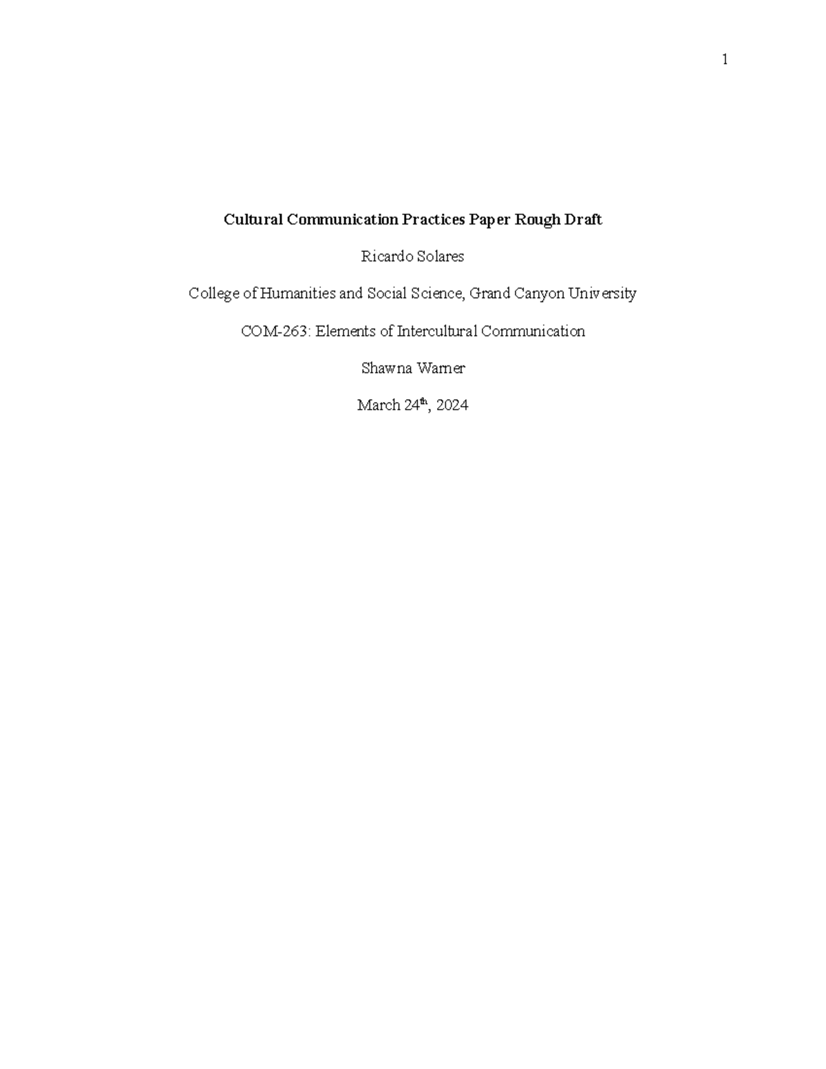 COM-263: Rough Draft of Cultural Communication Practices Paper - Studocu