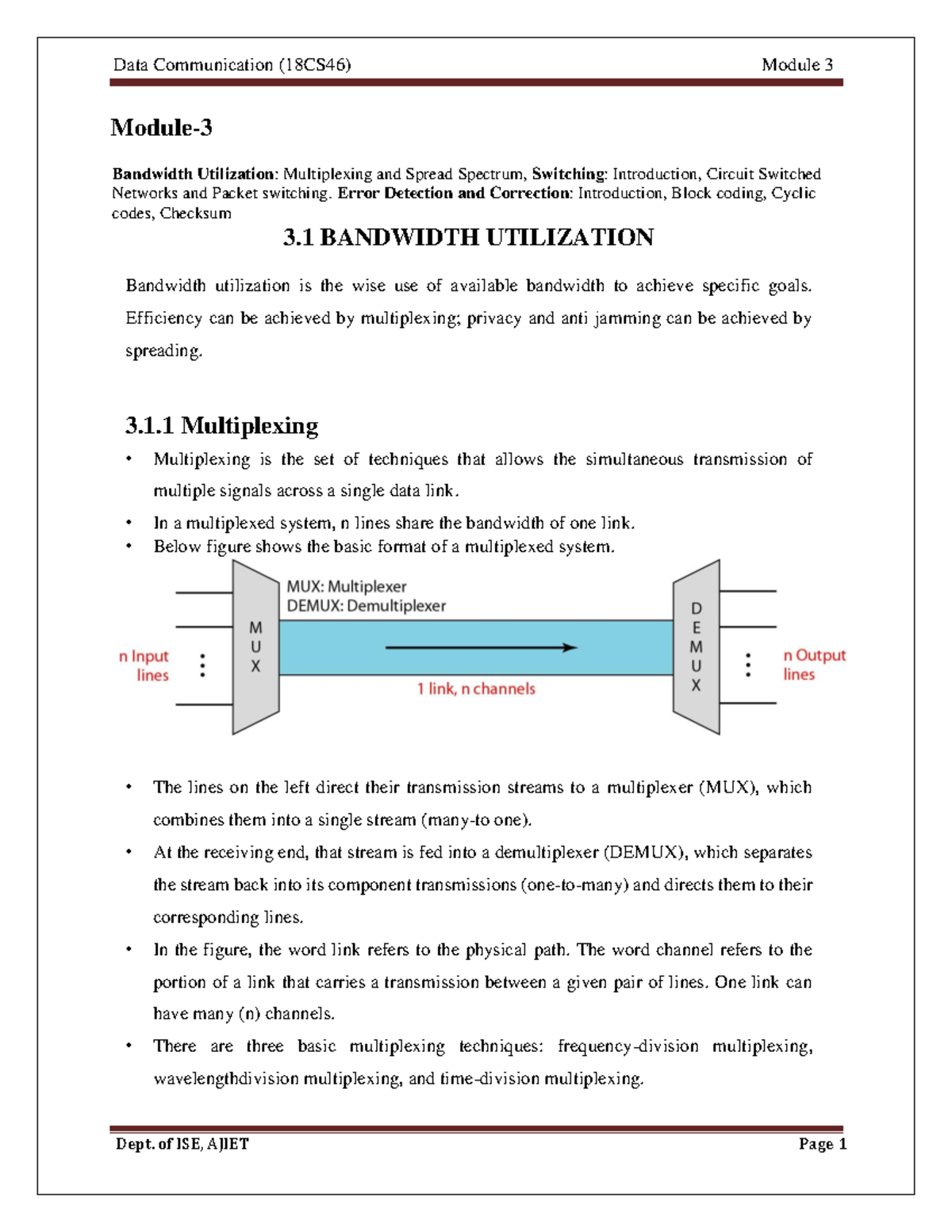 DC-Module 3 - Bandwidth Utilization and Switching Concepts Notes - Studocu