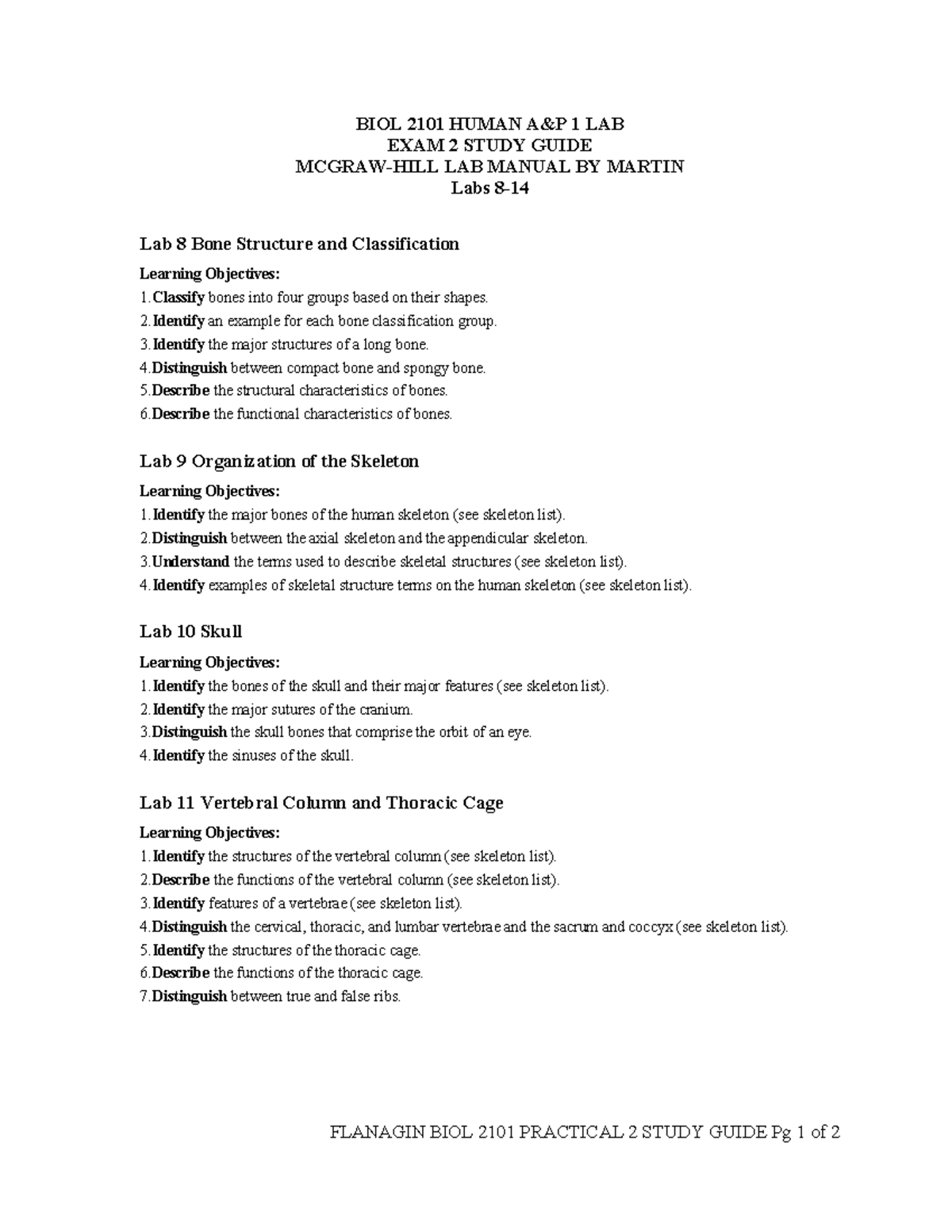 BIOL 2101 A&P 1 Lab Exam 2 Study Guide: Labs 8-14 Overview - Studocu