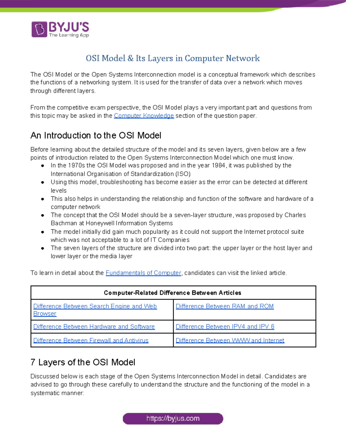 Understanding the OSI Model: Its 7 Layers in Computer Networks - Studocu