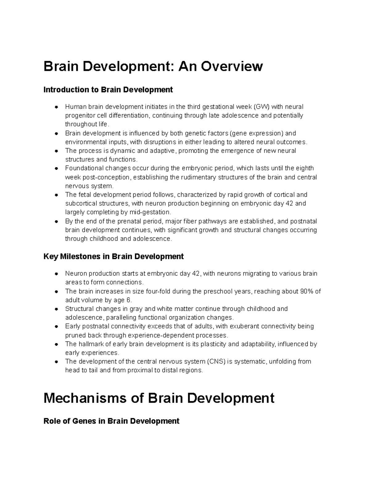 Brain Development Overview: Key Stages and Mechanisms - Studocu