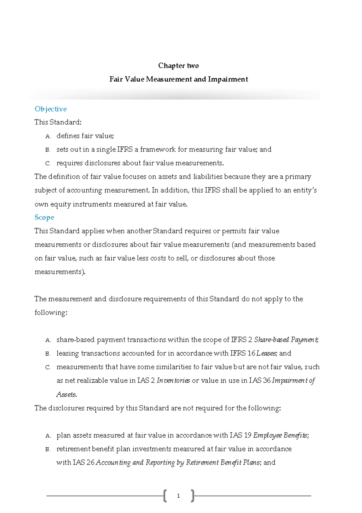 IFA I Chapter 2: Fair Value Measurement and Impairment Insights - Studocu