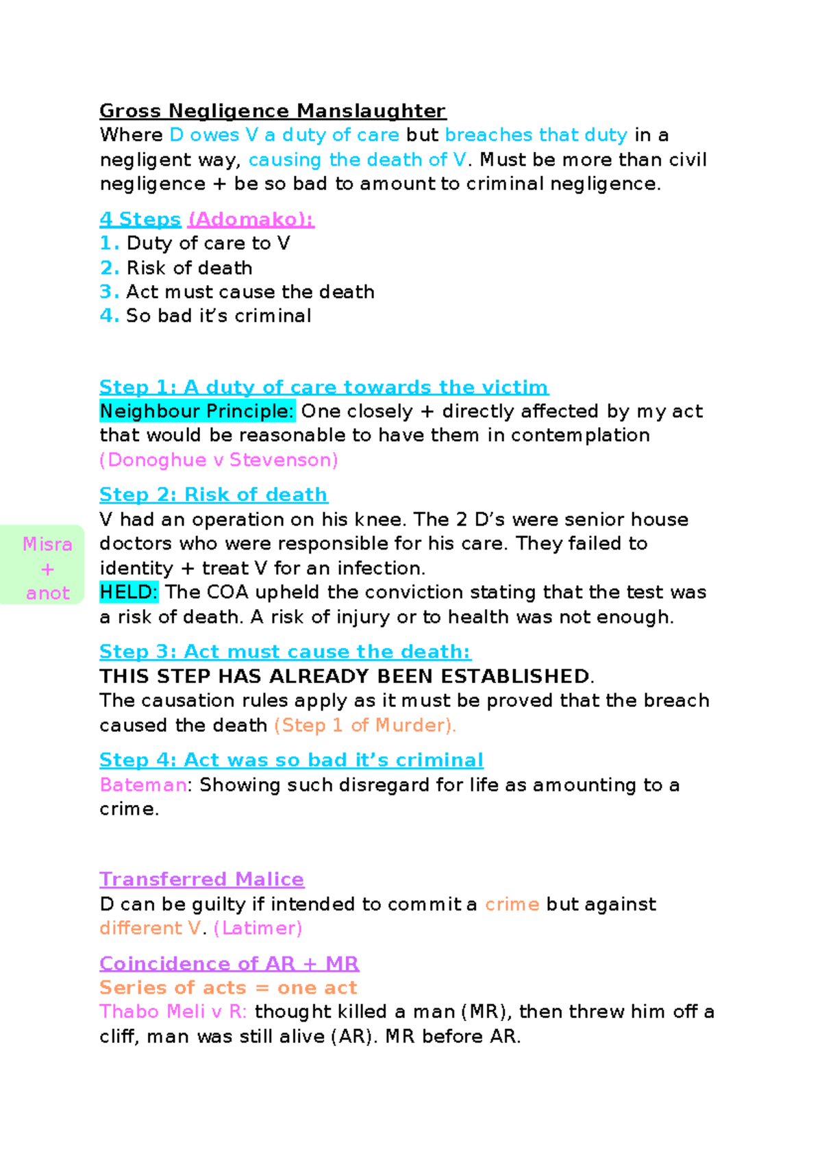 LAW Gross Negligence Manslaughter: Key Principles & Case Analysis - Studocu