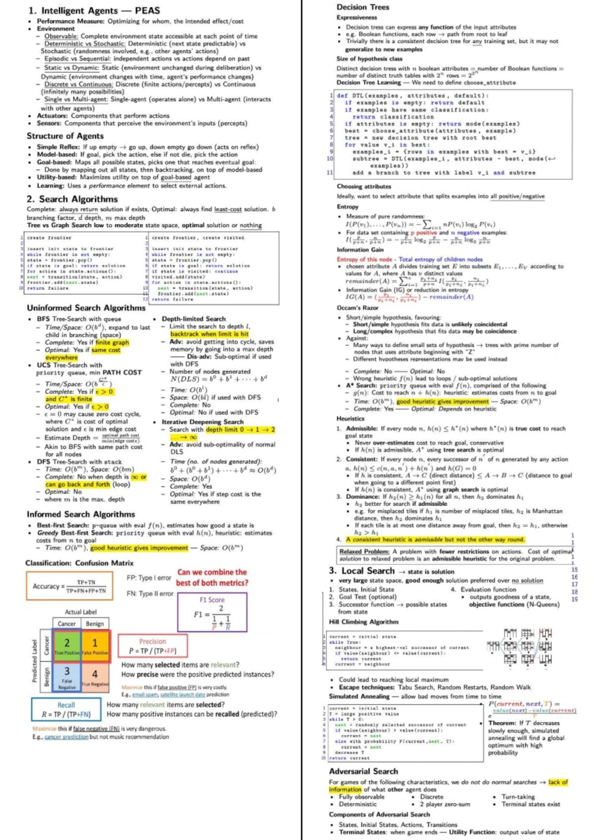 Cheat Sheet: Summary of AI & Machine Learning Concepts - Studocu