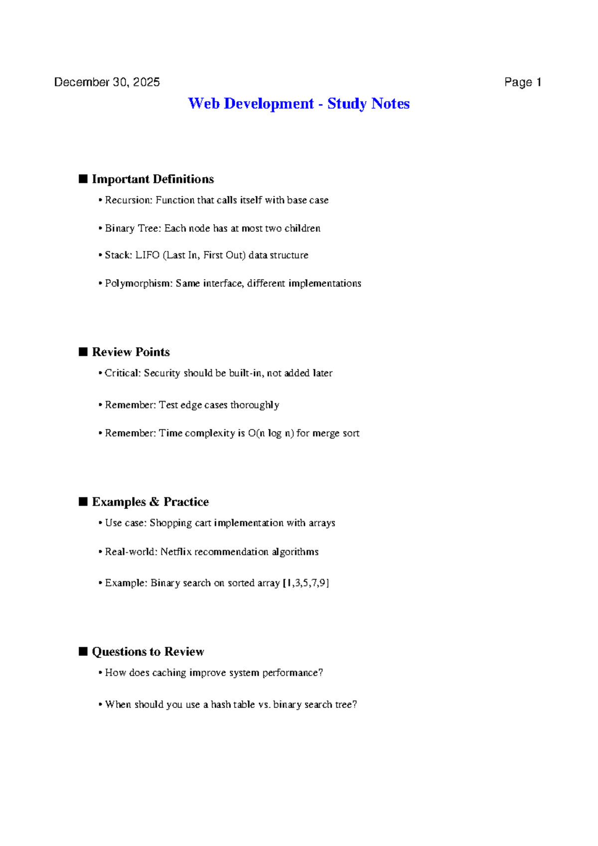 Web Development Study Notes - Important Definitions & Concepts - Studocu