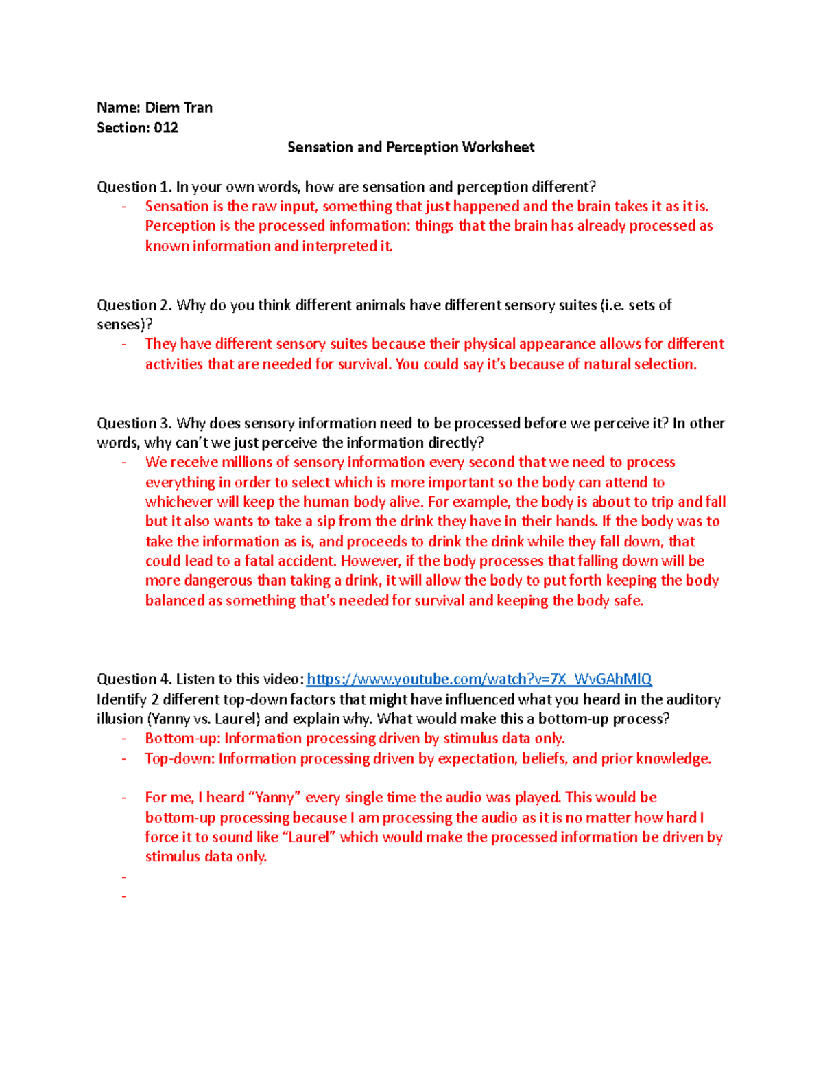 Sensation and Perception Worksheet - PSY 012 - Studocu