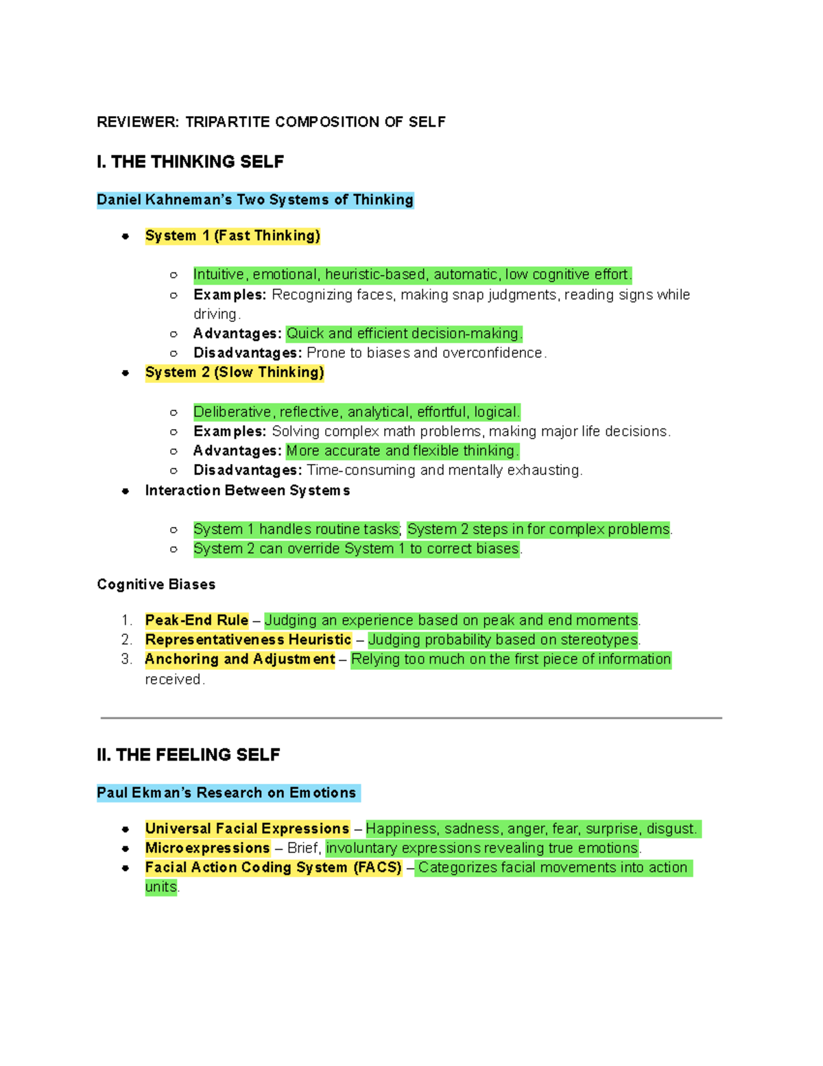 UTS Reviewer: Tripartite Composition of Self and Psychological ...