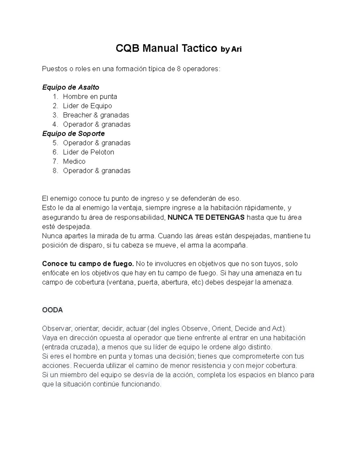 CQB Training - ASD - CQB Manual Tactico by Ari Puestos o roles en una ...
