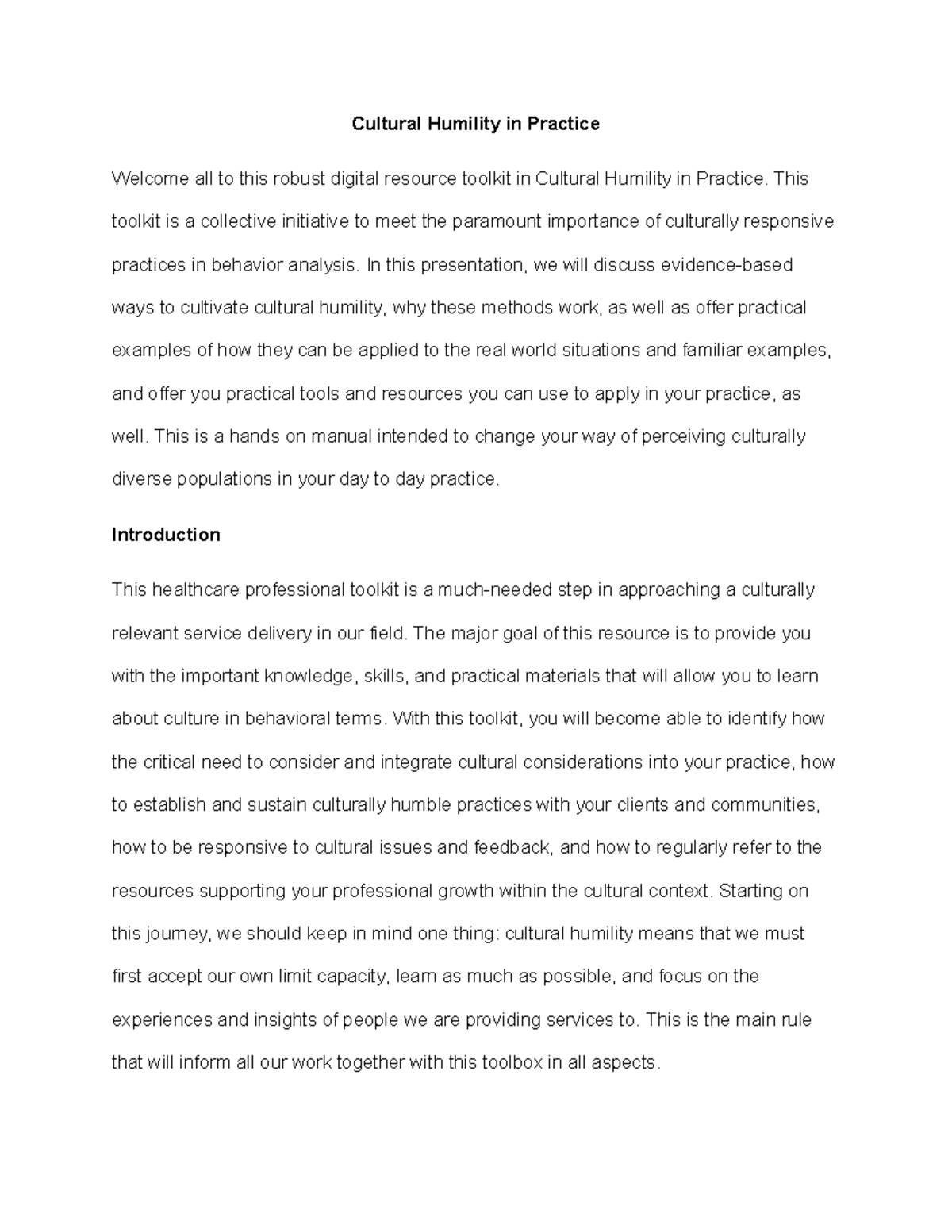 Cultural Humility in Practice: A Comprehensive Toolkit for Behavior ...