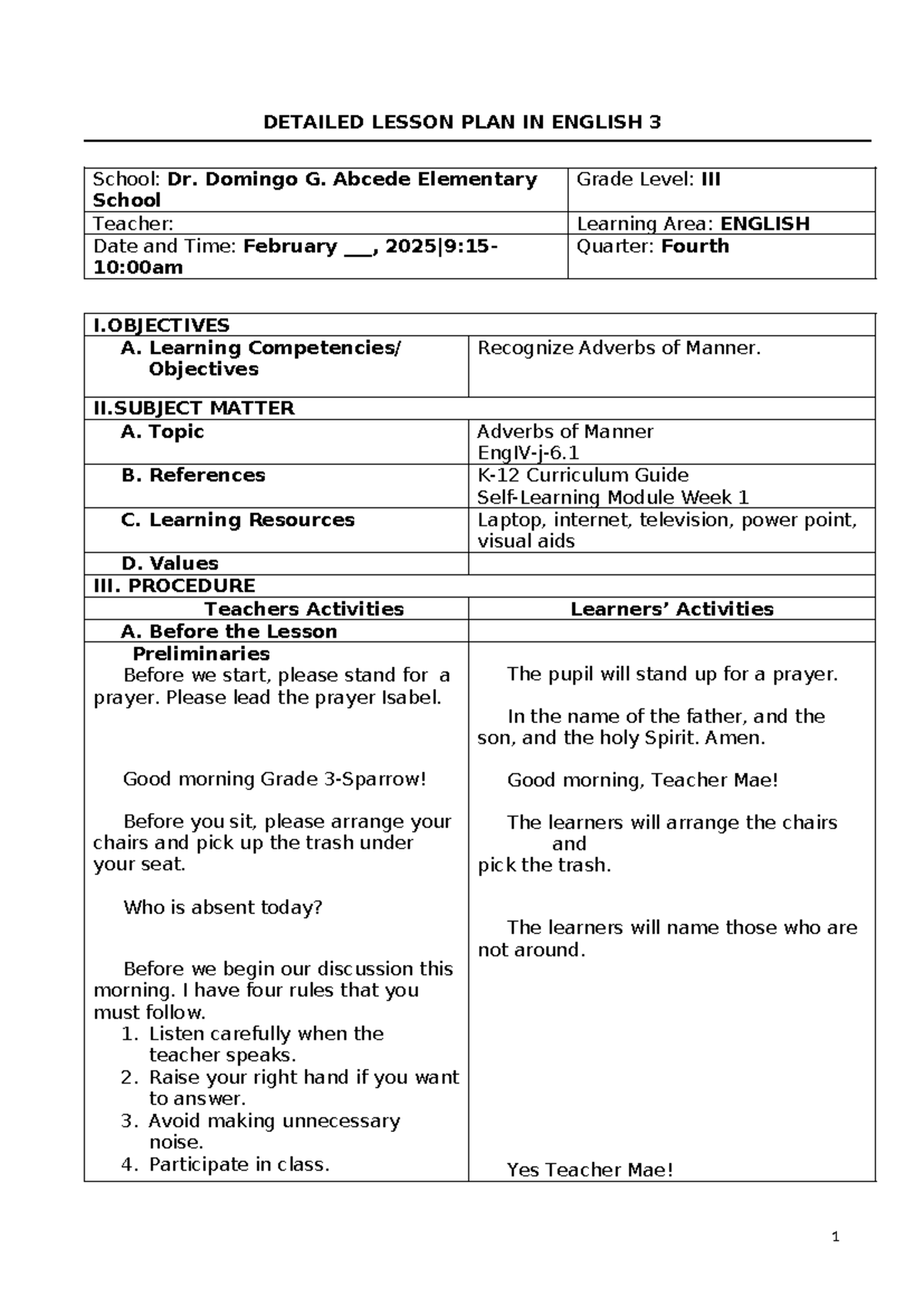 Checked%20LP - Making lesson plan - DETAILED LESSON PLAN IN ENGLISH 3 ...