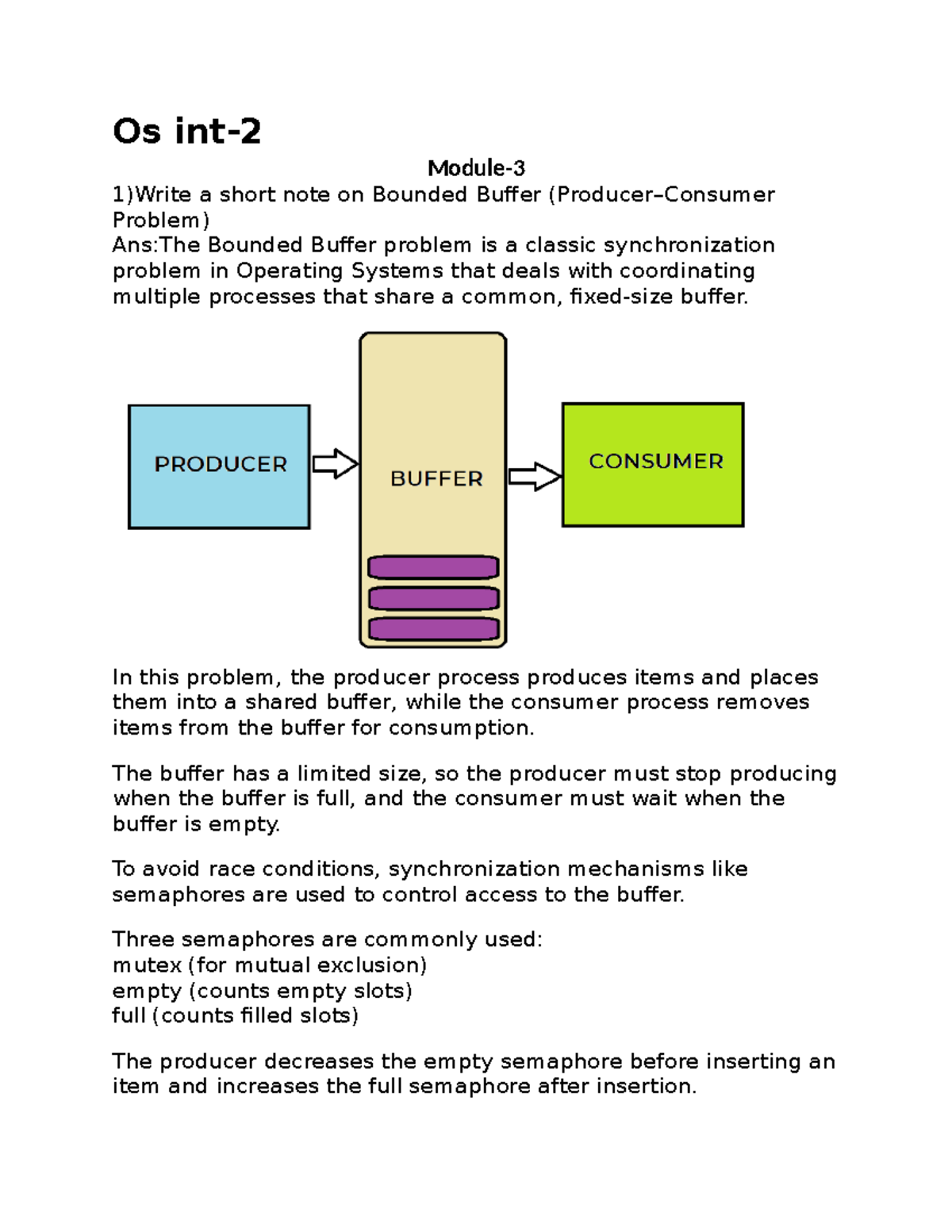 Os INT-2: Bounded Buffer Problem & Virtual Memory Notes - Studocu