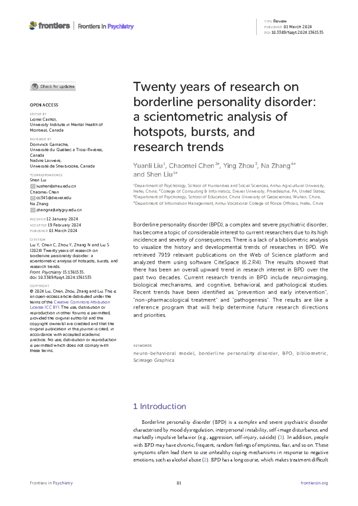 BPD Research Trends: A 20-Year Scientometric Review (FPSYT-15) - Studocu