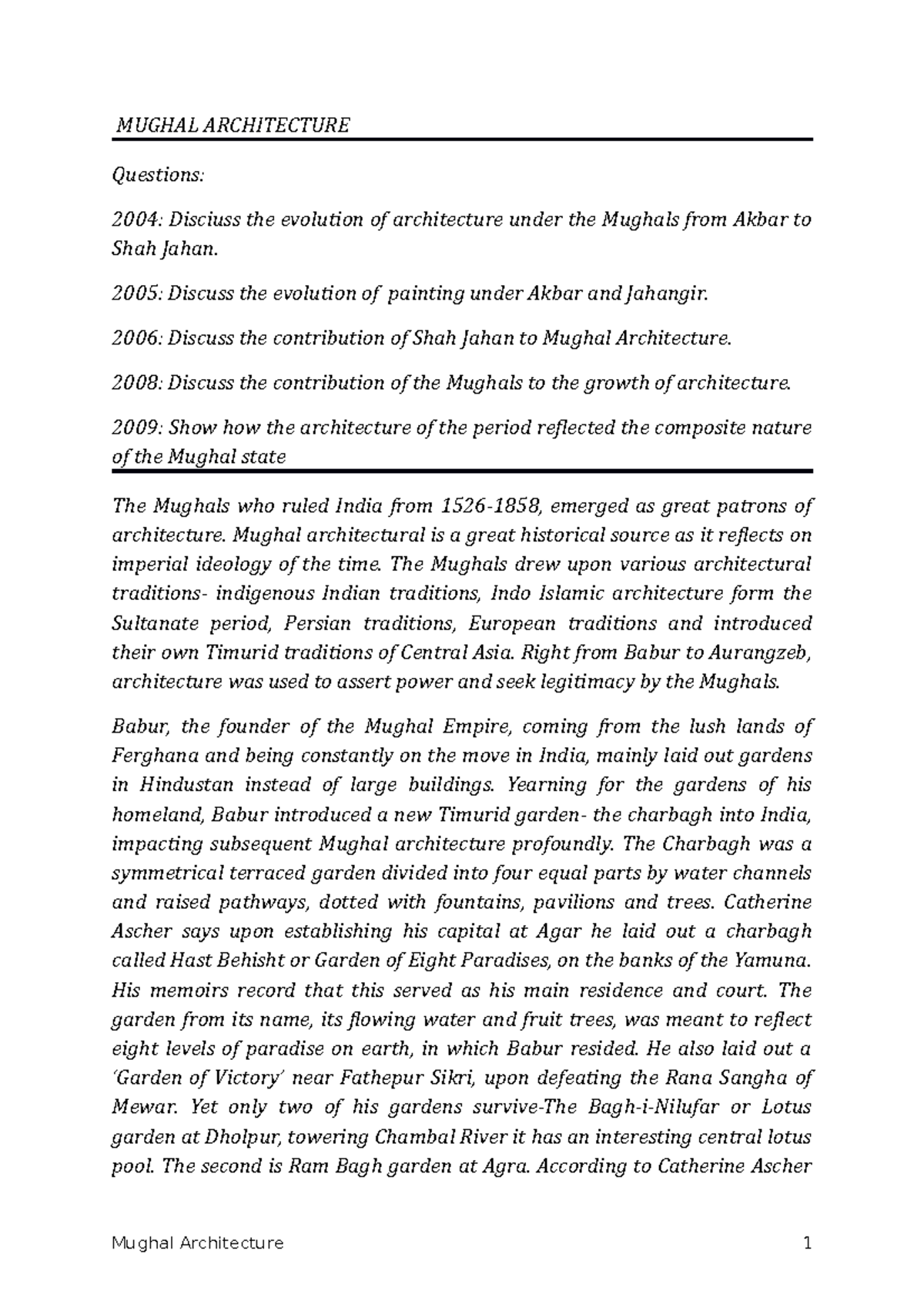 Mughal Architecture: Insights and Contributions - BA History Hons 3rd ...