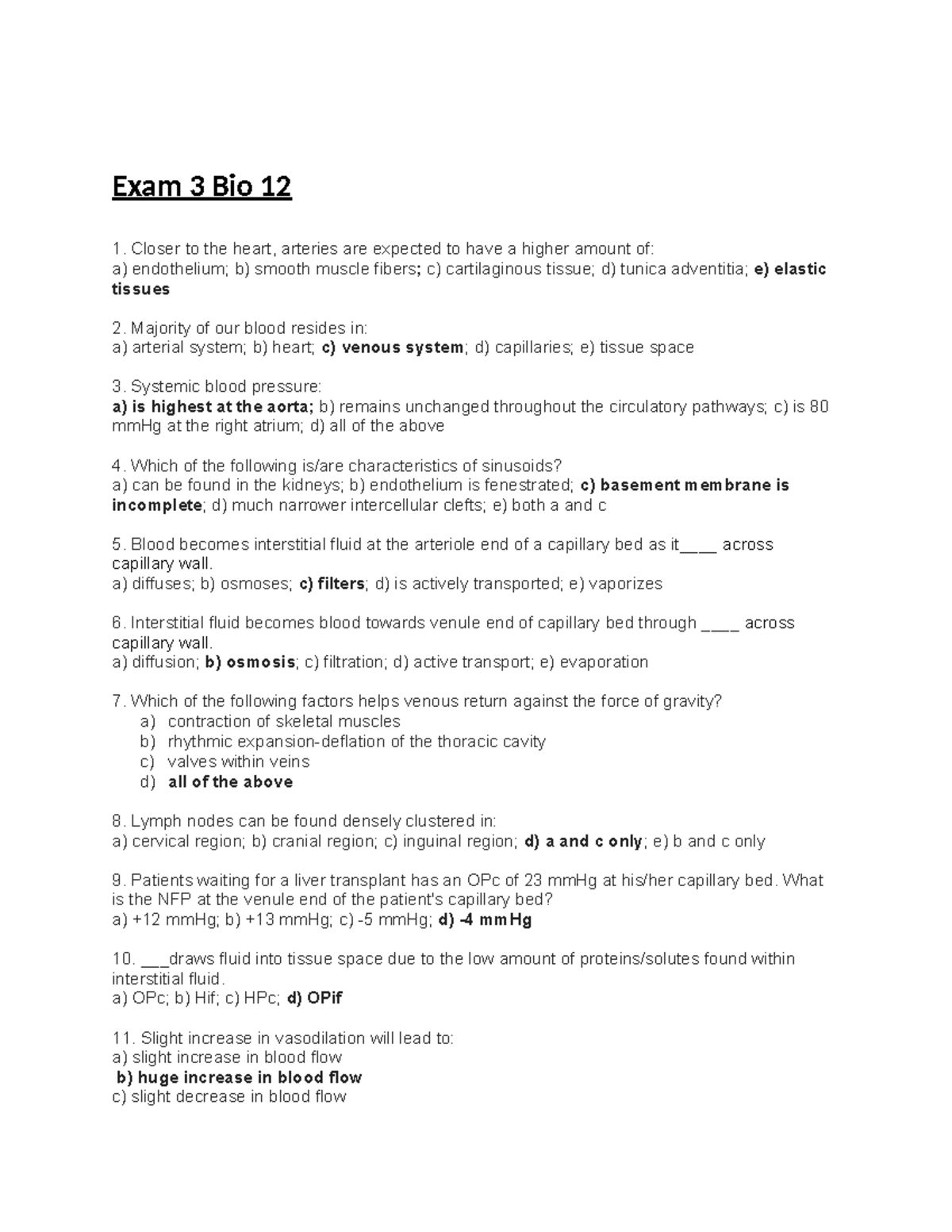 Exam 3 Bio 12 - Lymphatic System & Circulation Overview - Studocu