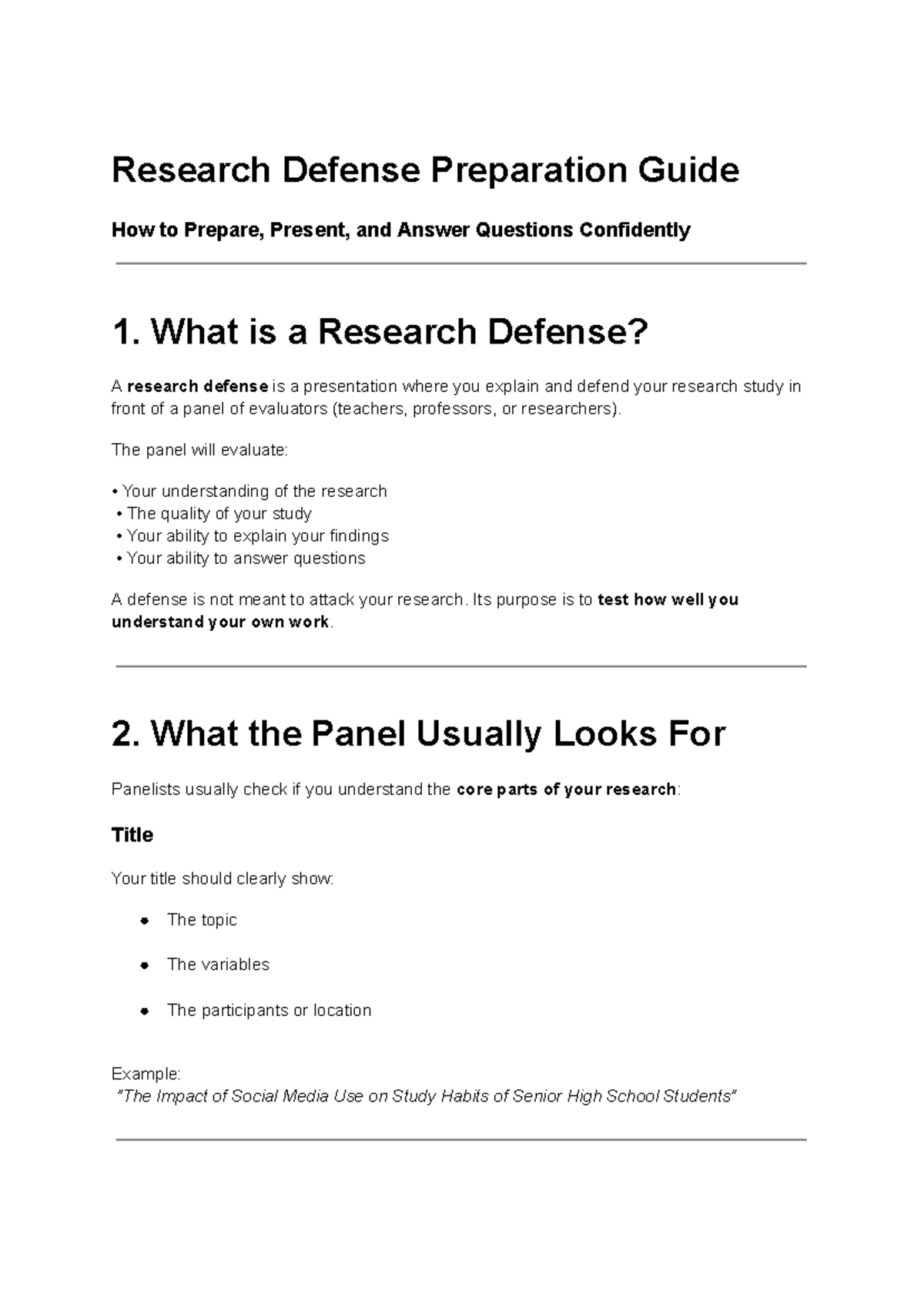 Research Defense Prep Guide: Presenting & Answering Confidently - Studocu