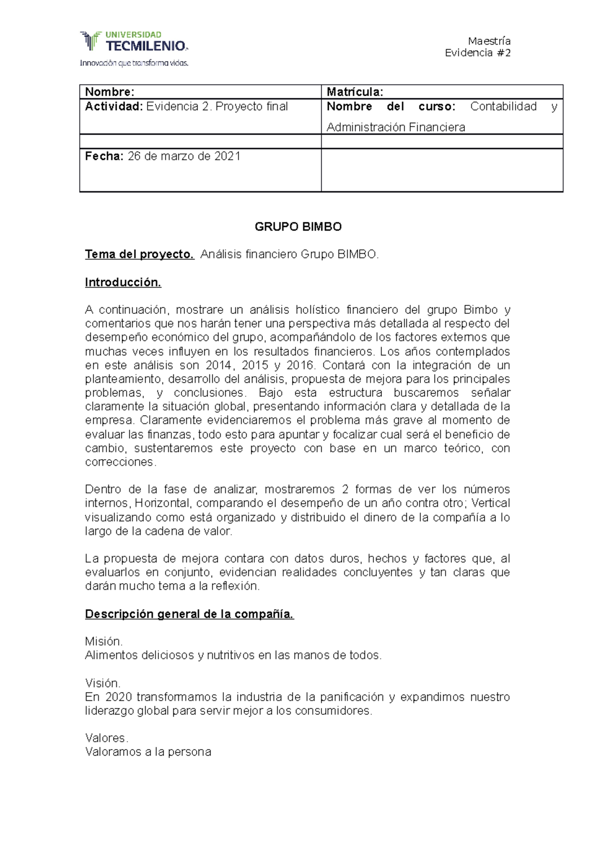 Análisis Financiero y Propuestas de Mejora para Bimbo SAB de CV 2021-03 ...