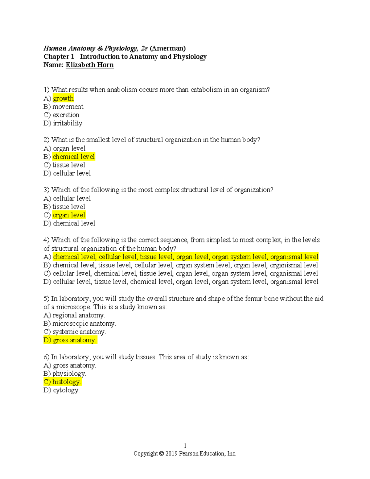 Human Anatomy & Physiology (BIOL 101) - Chapter 1 Study Notes & Quiz ...