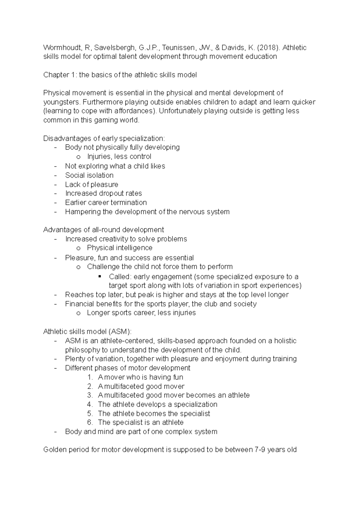 Optimizing Talent Development: The Athletic Skills Model (ASM ...