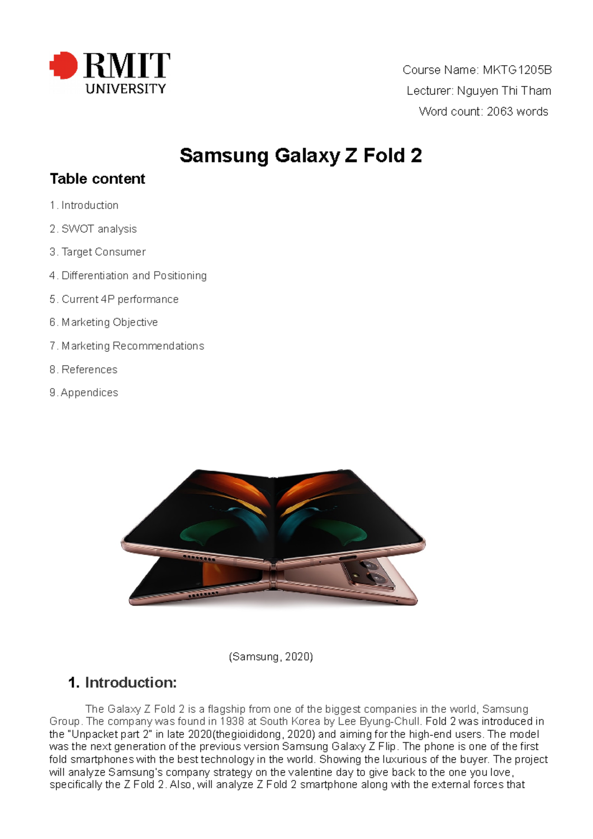 MKTG1205B - Lecture Notes on Samsung Galaxy Z Fold 2 Marketing Strategy ...