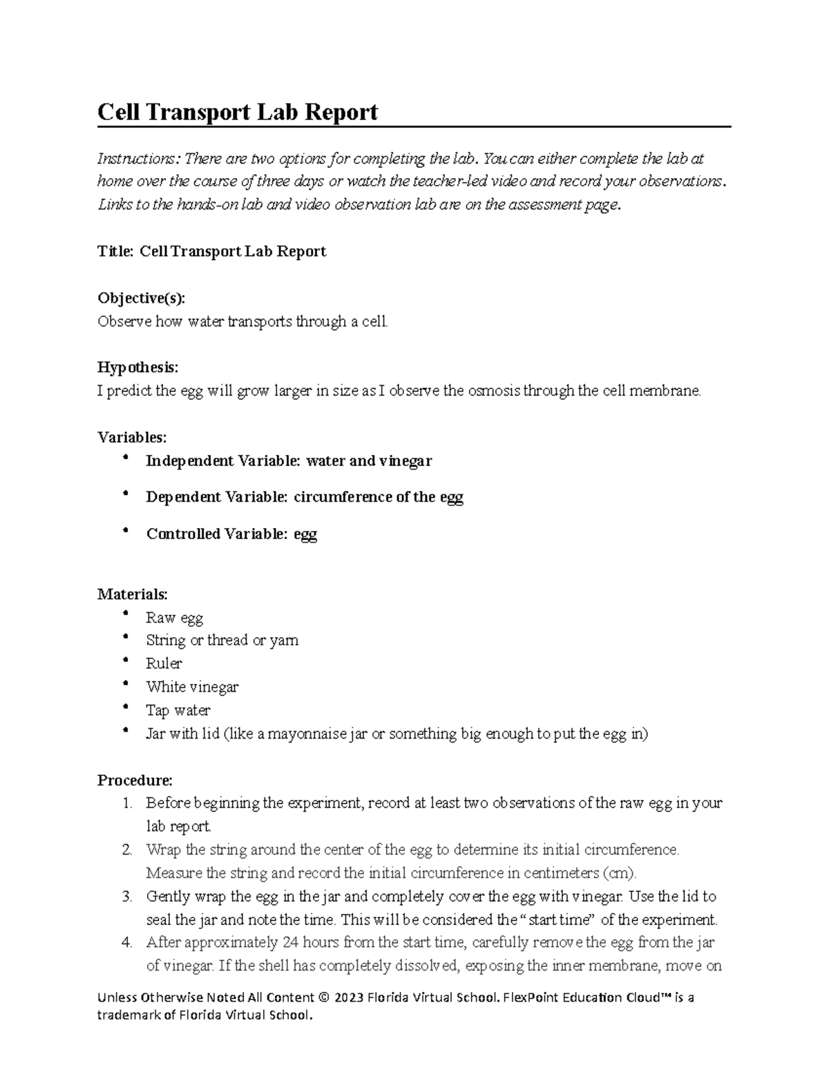 02 04 cell transport lab report - Cell Transport Lab Report ...