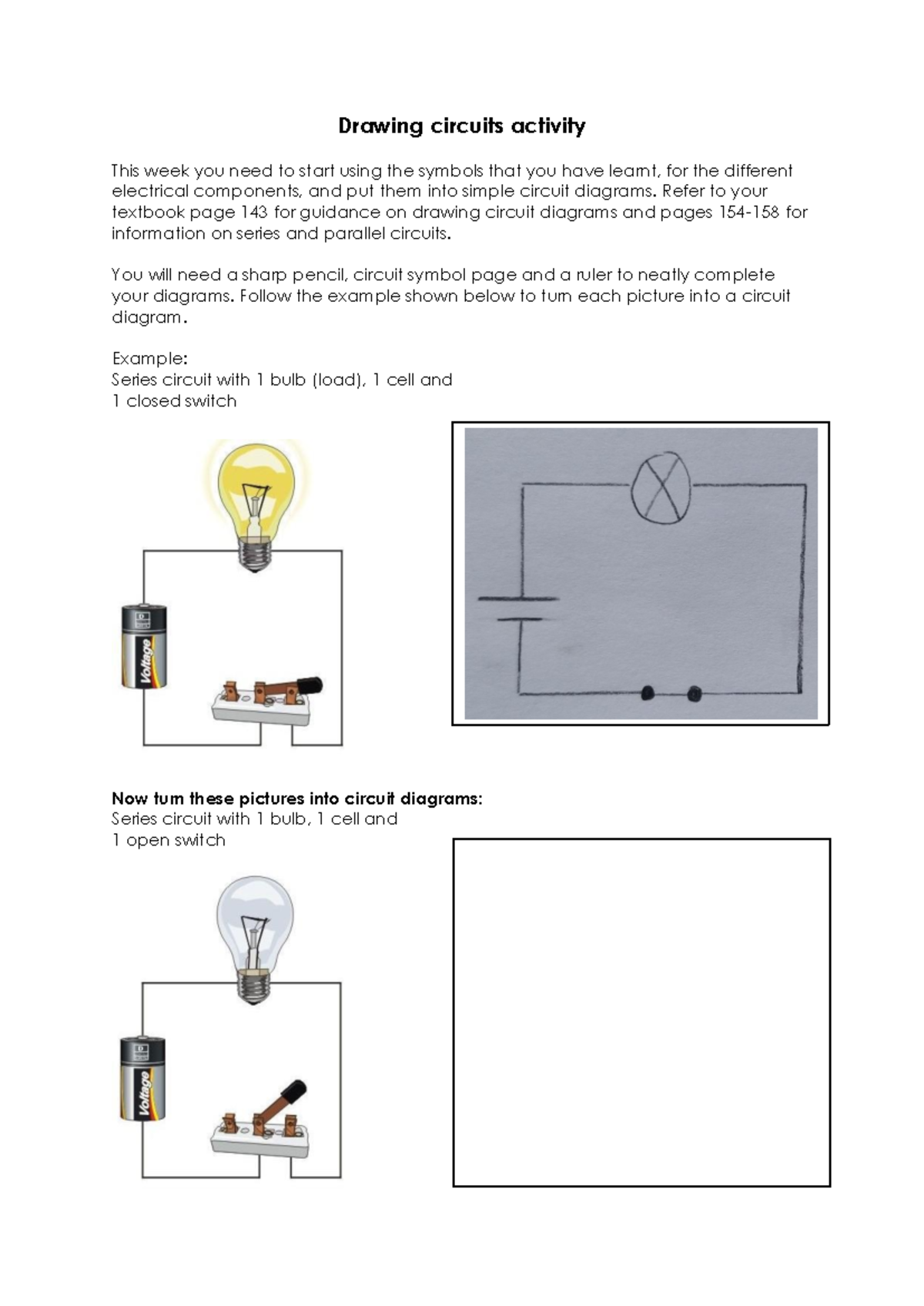 Drawing Circuits Activity: Creating Diagrams for Series & Parallel ...