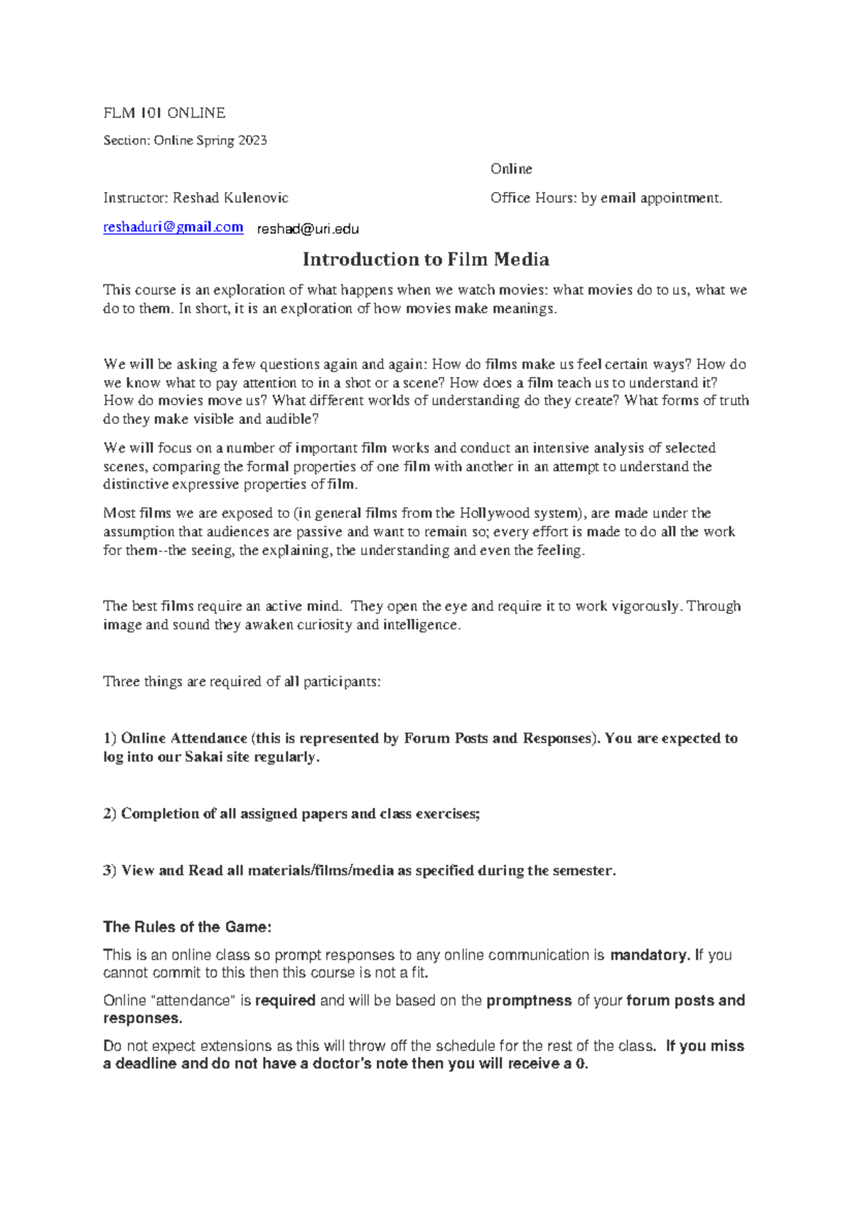 FLM 101 Syllabus - Online Course Spring 2023 Overview - Studocu