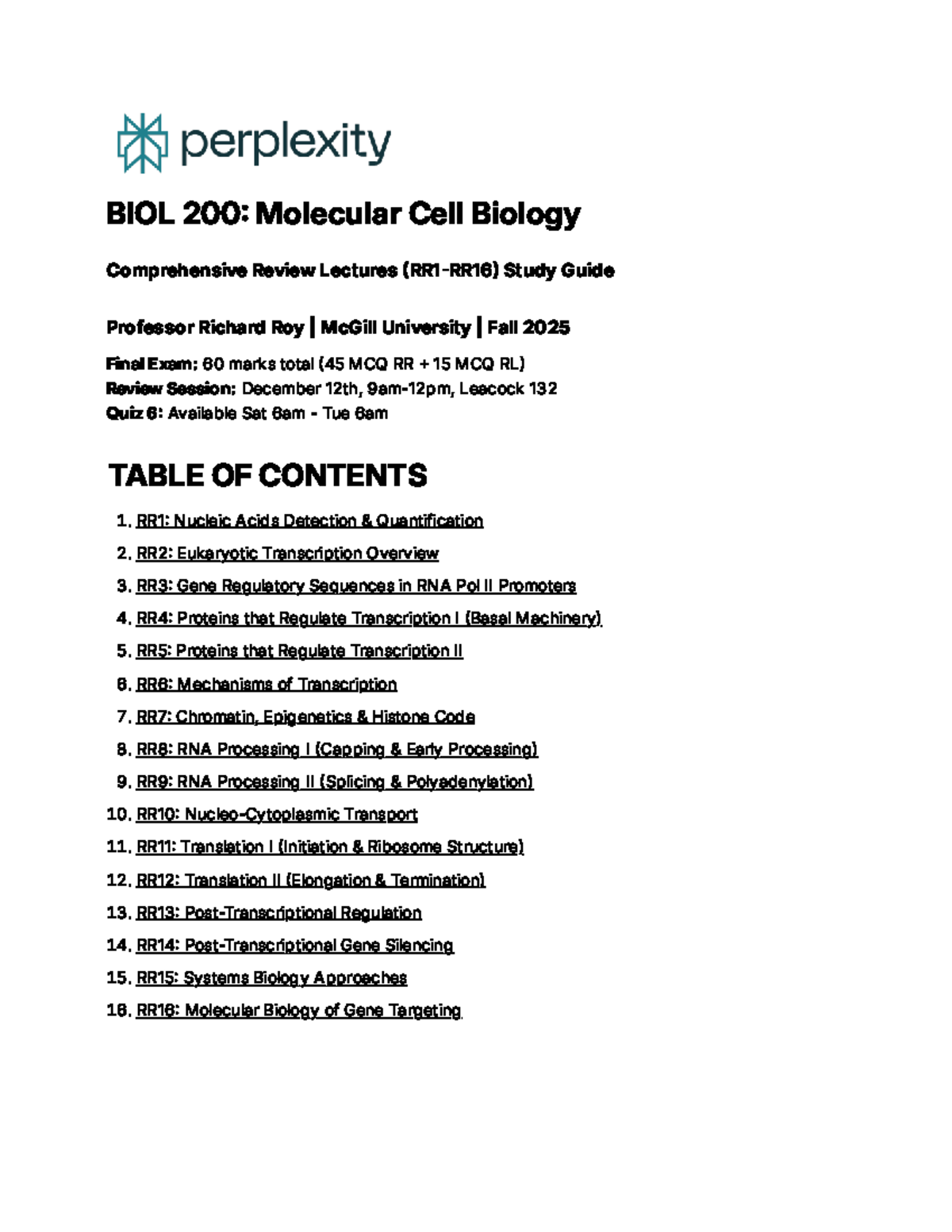 BIOL 200: Molecular Cell Biology Final Exam Study Guide Fall 2025 - Studocu