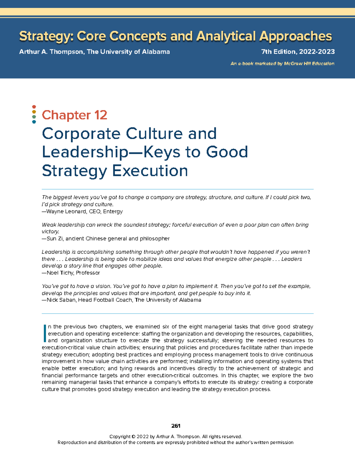 Chapter 12: Corporate Culture and Effective Strategy Execution ...