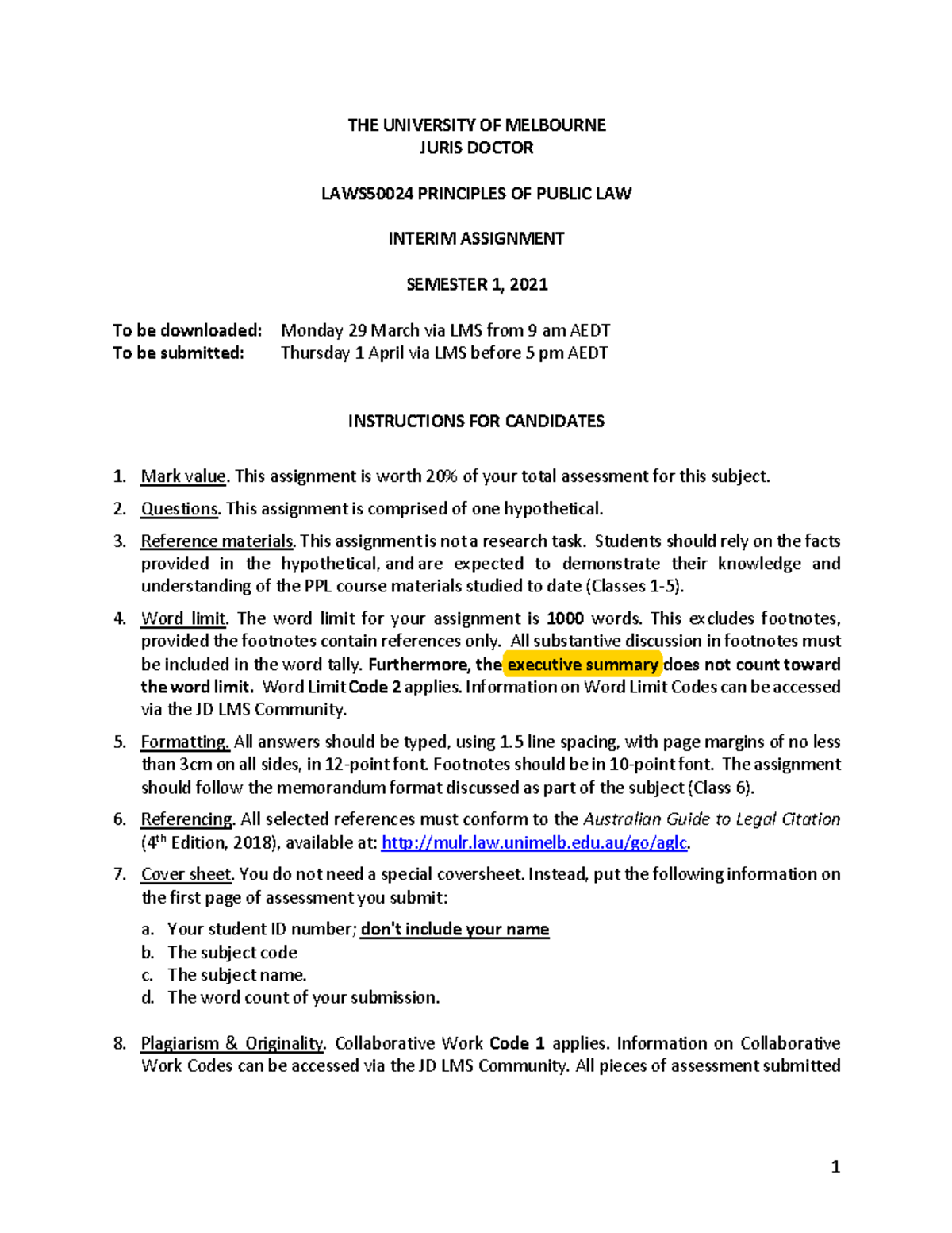 LAWS50024 PPL Interim Assignment - Principles of Public Law Analysis ...