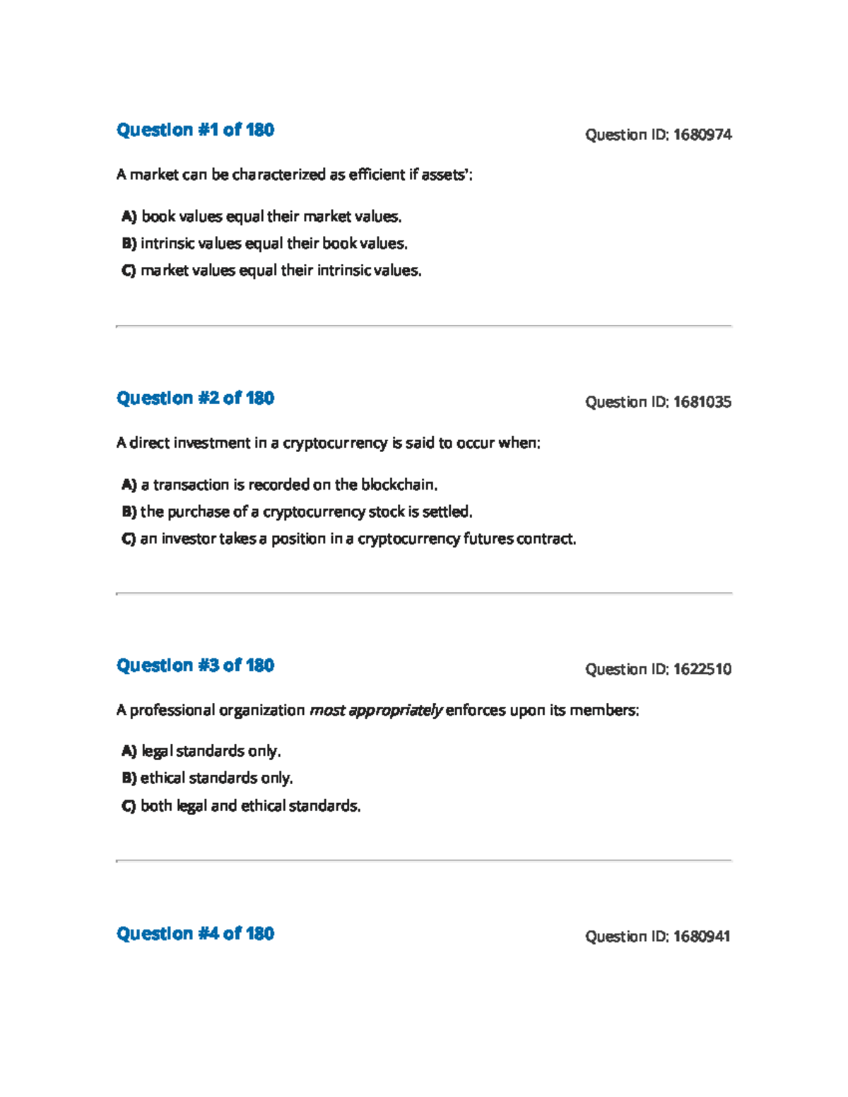 CFA Level II Exam Questions Compilation: 180 Questions - Studocu