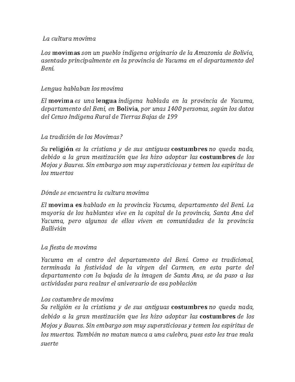Movima Culture: Technical Insights and Traditions Analysis - Studocu