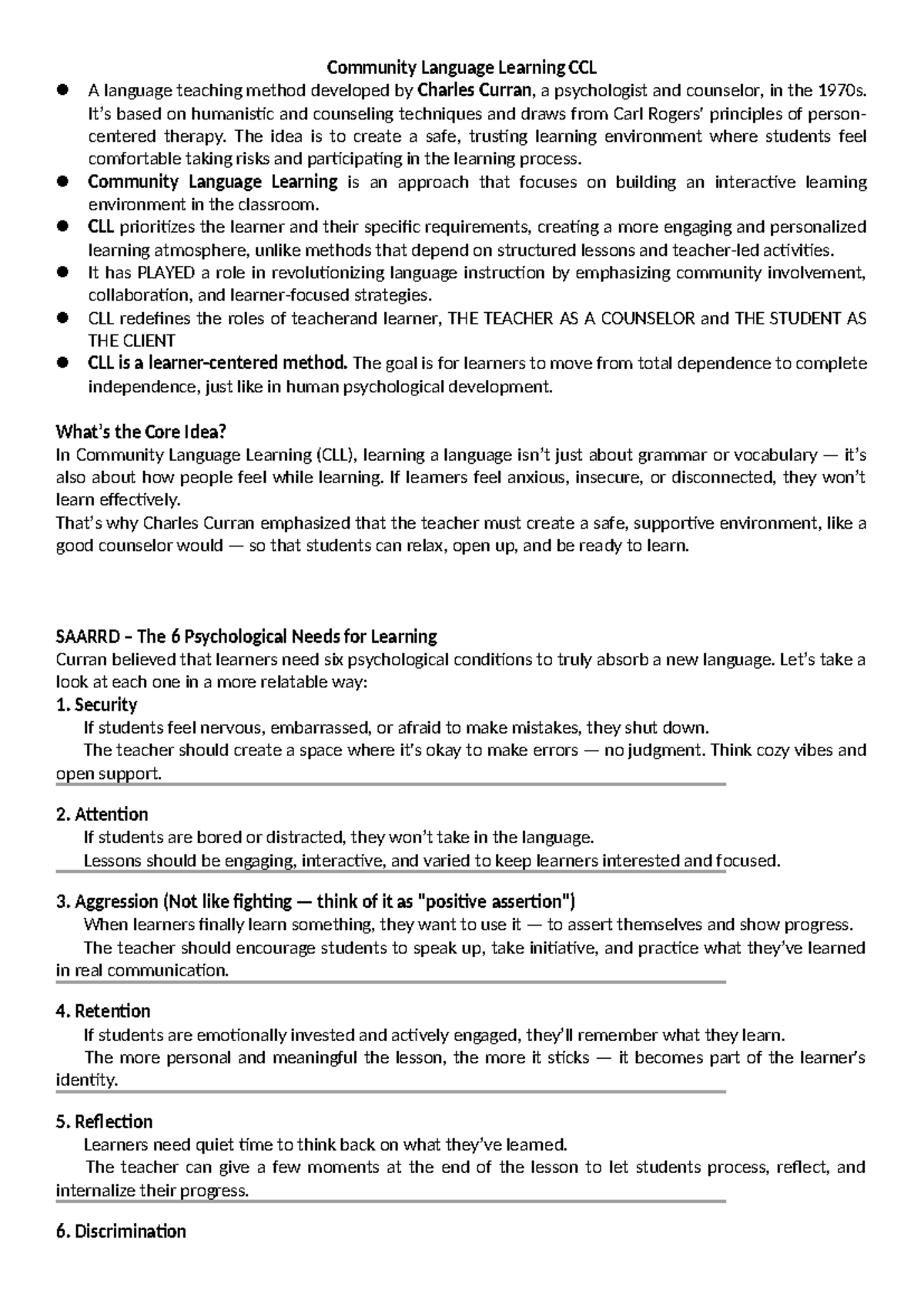 Community Language Learning CCL - It’s based on humanistic and ...