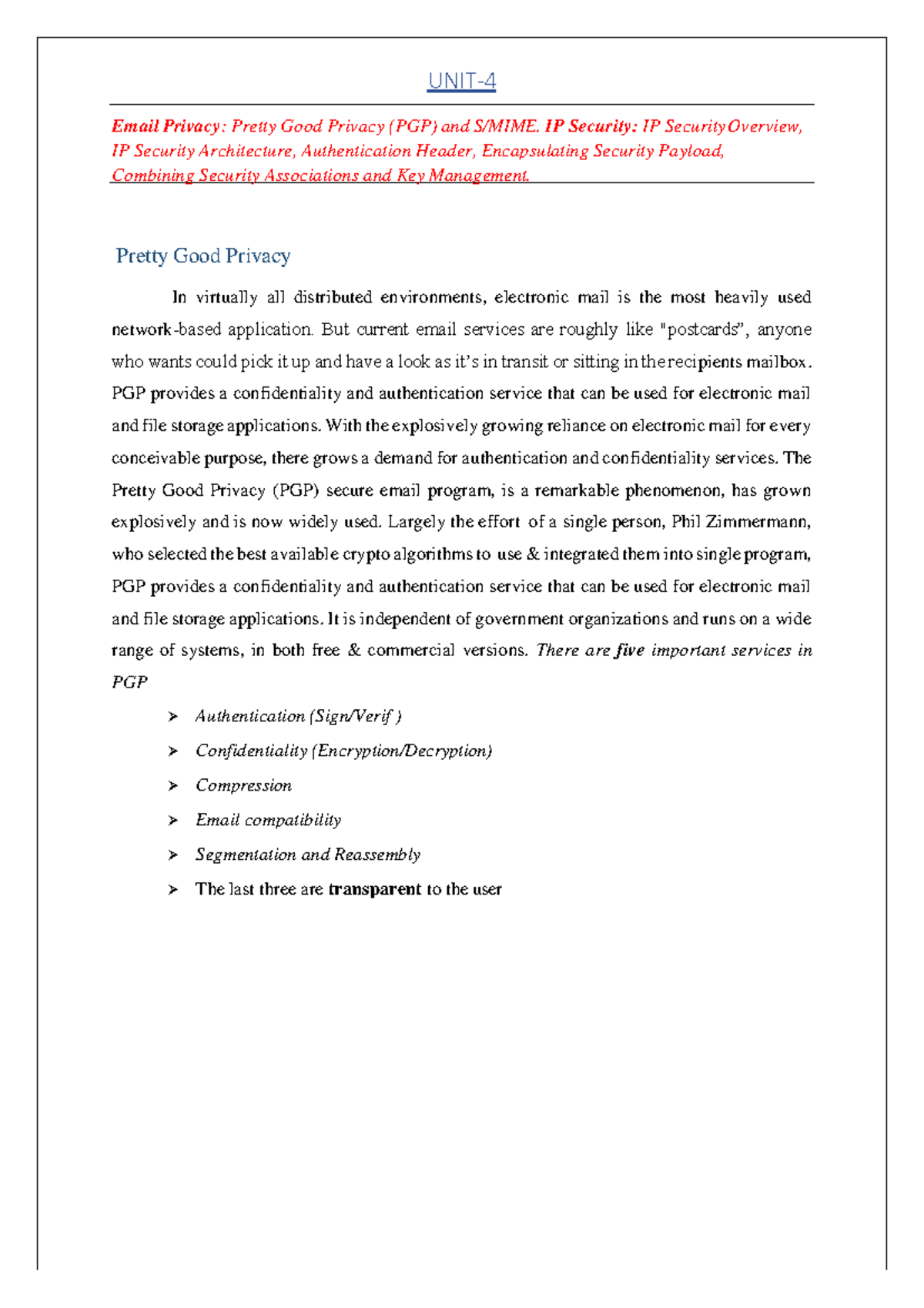CNS UNIT-4: Email Privacy & IP Security Overview and PGP Functions ...