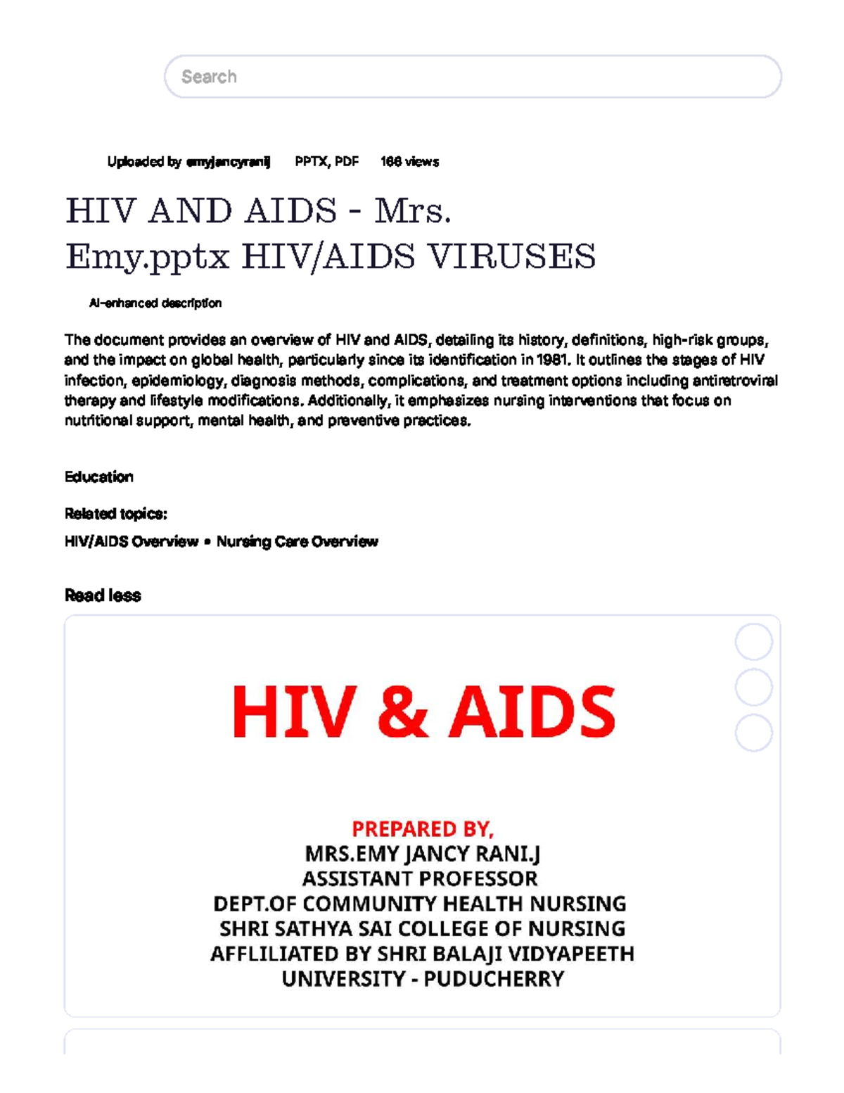 HIV AND AIDS Overview - Nursing Care Insights (HIV 101) - Studocu