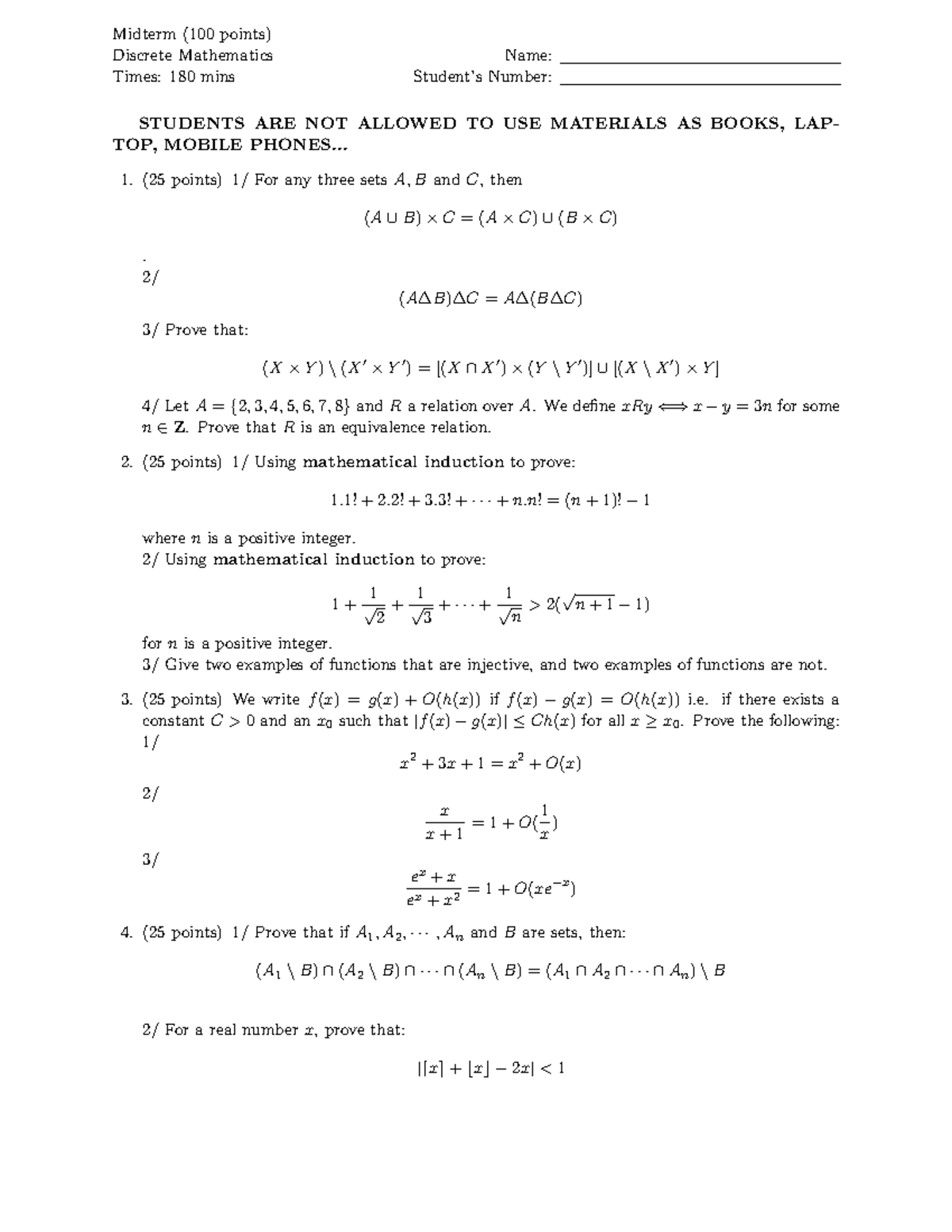 Midterm Exam (100 pts) - Discrete Mathematics (TRR) - Studocu